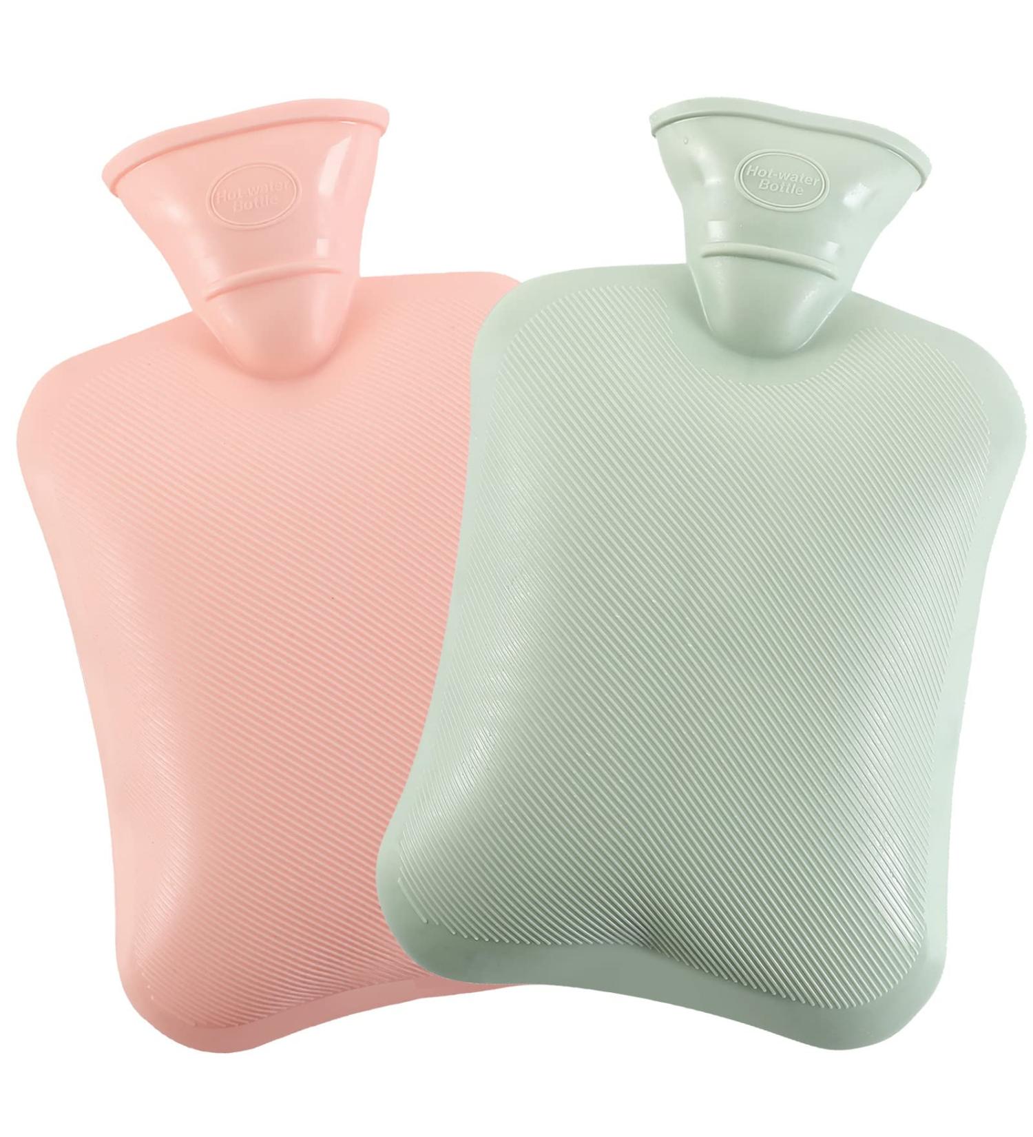 Premium Natural Rubber Hot Water Bottles (2-Pack) - 1L Pain Relief for Back Neck & Feet - Pink & Green - Buy Online on GoSupps.com