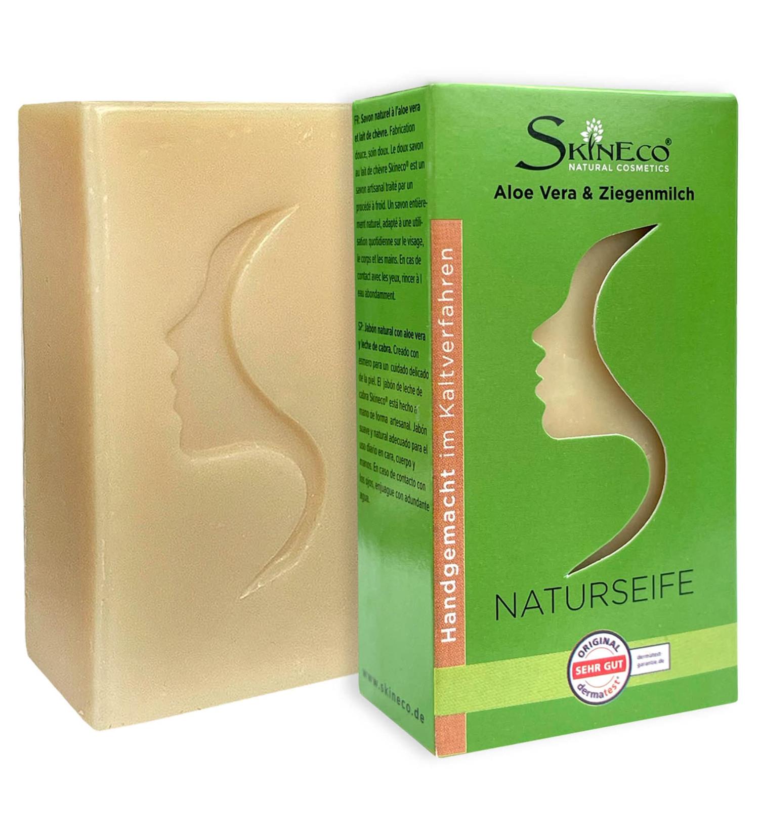  Skineco Natural soap | Sustainable goat milk soap with aloe vera | Soap for dry skin | Body soap | Handmade natural cosmetics | Facial cleansing | Clear skin | Gentle solid shower gel - Buy Online on GoSupps.com