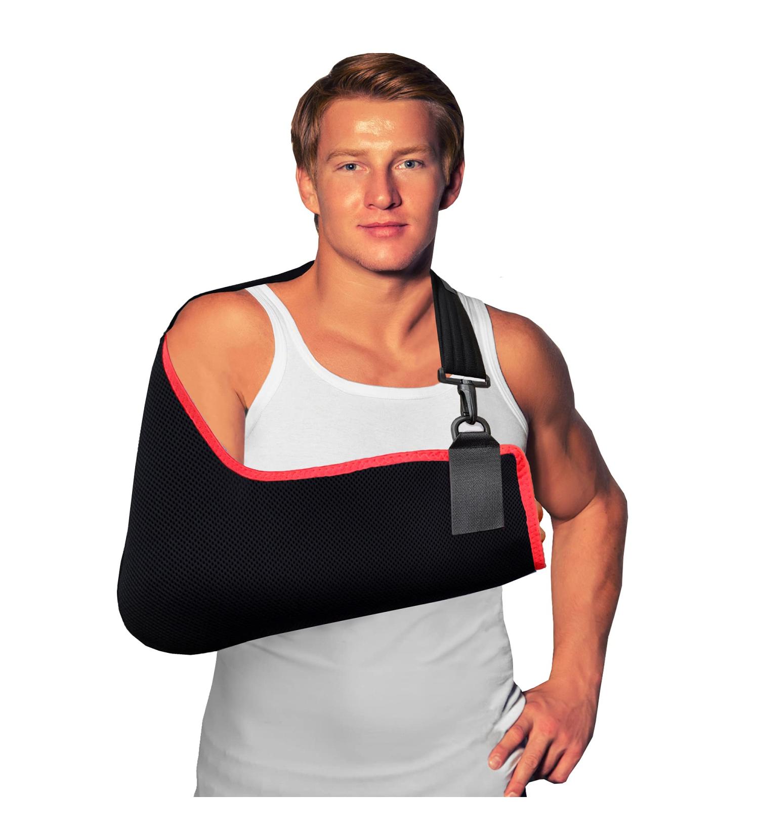 4DflexiSPORT Arm Sling Adult (L black/red trim) Feel Safe Easy to Fit Cooling Fabric Technology Fits R or L. L Black/Red