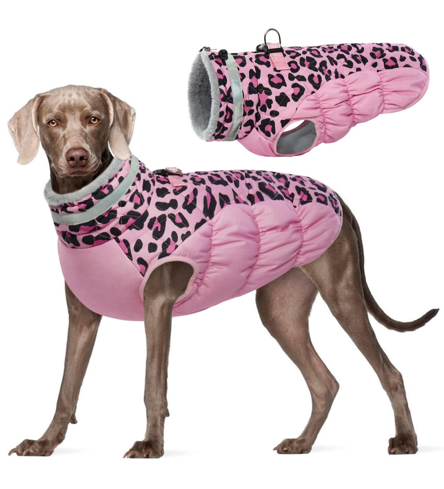 Kuoser Warm Dog Jacket - Reflective & Windproof Coat for Small & Large Dogs | Fashionable Winter Coat in Pink XXXL & 3XL - Buy Online on GoSupps.com