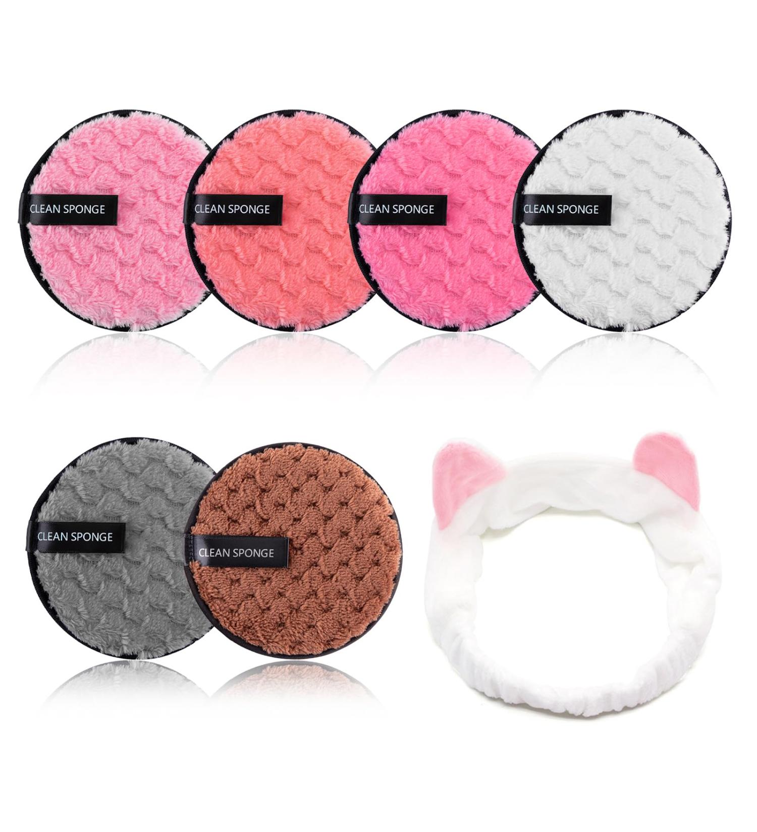 6 Washable Slaughtering Pads - Reusable Microfiber Make-Up Remover with Hair Band | Eco-Friendly Facial Cleaning & Skin Care - Buy Online on GoSupps.com