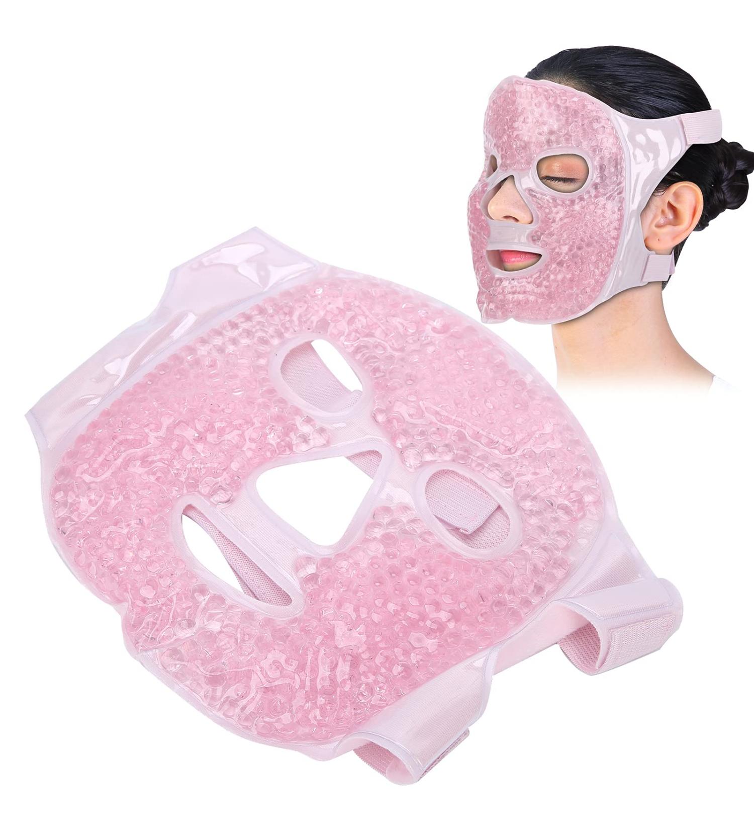 Reusable Gel Beads Face Mask Hot Cold Compress Cooling Relaxing Facial Gel Mask (Pink) for SPA Temperature Storage Soft Fabric Elastic Band - Buy Online on GoSupps.com