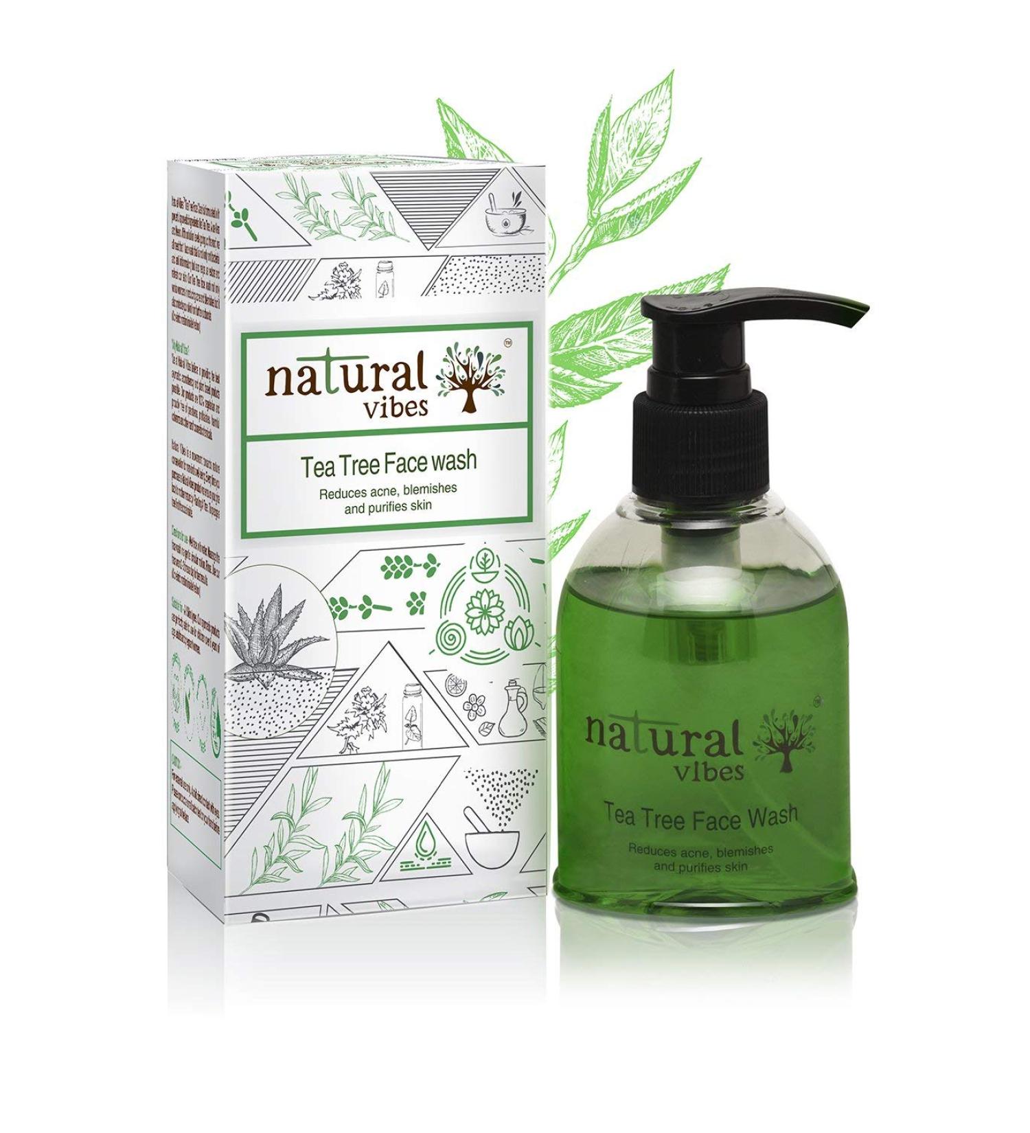Natural Vibes Tea Tree Acne Face Wash For Blemishes Oil Control Clear Bright Skin | Dirt & Tan Removal |No Paraben & Sulphate | Ayurvedic & Vegan | 150 ml | For Men & Women | All Skin Types - Buy Online on GoSupps.com
