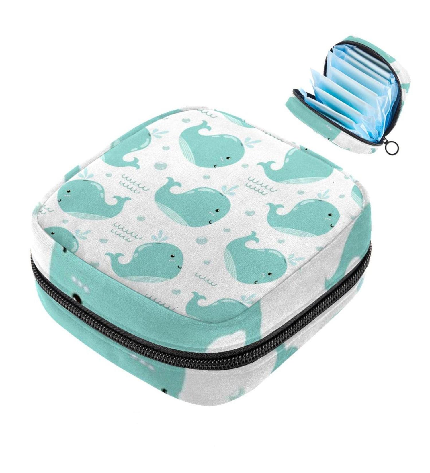 Women's Cute Whales Pattern Binding-Up Tampon Storage Bag | Multi-Zip Pockets for Menstrual Care - Buy Online on GoSupps.com