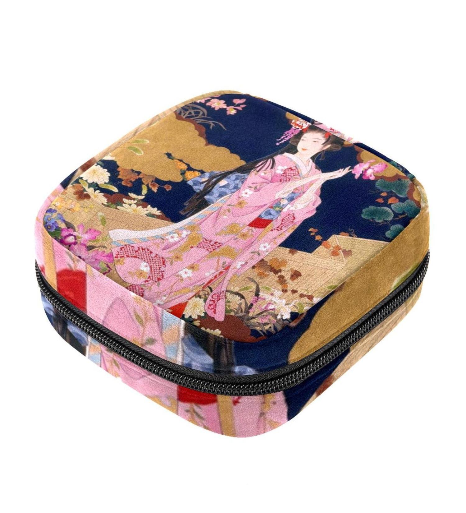 Japanese Geisha Menstruation Pad Bag with Zipper | Women's Tampon & Napkin Organizer | Stylish & Functional Collective Bag for Girls - Buy Online on GoSupps.com