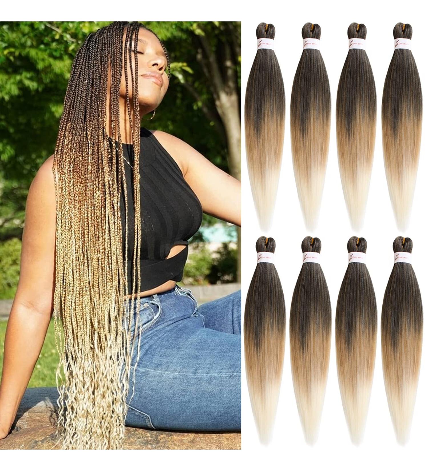 Leeven 8 Packs Pre Stretched Braiding Hair 26 Inch Yaki Texture Ombre Brading Hair Extensions for Box Braids Kanekalon Hair Fiber Crochet Hair Extensions for Braiding /26 Inch 1B/27/613# 26 Inch (Pack of 8) 1B/27/613# - Buy Online on GoSupps.com