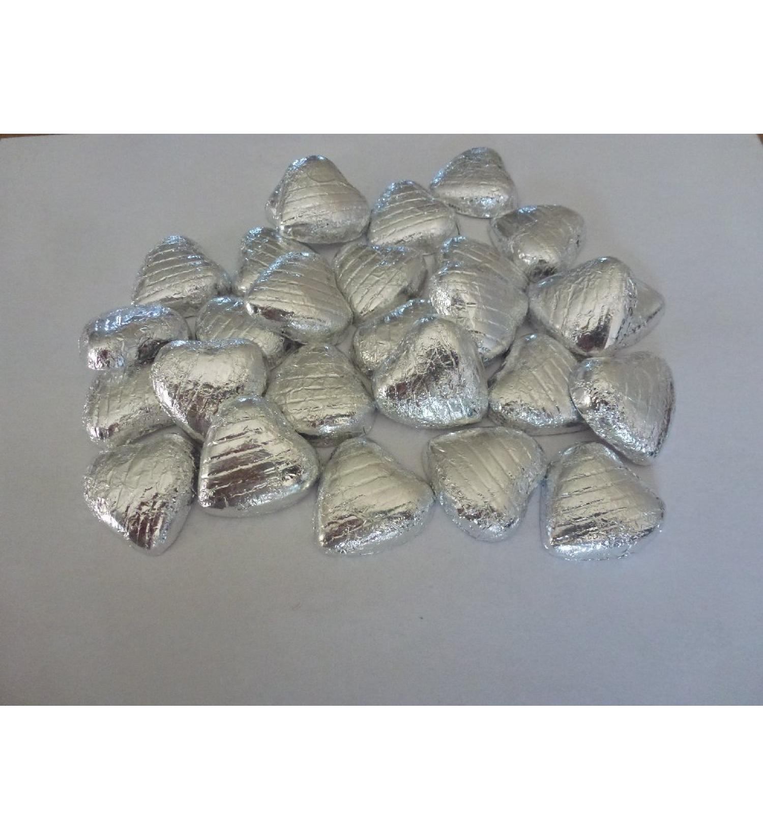 SILVER FOIL CHOCOLATE LOVE HEARTS WEDDING FAVOURS X100