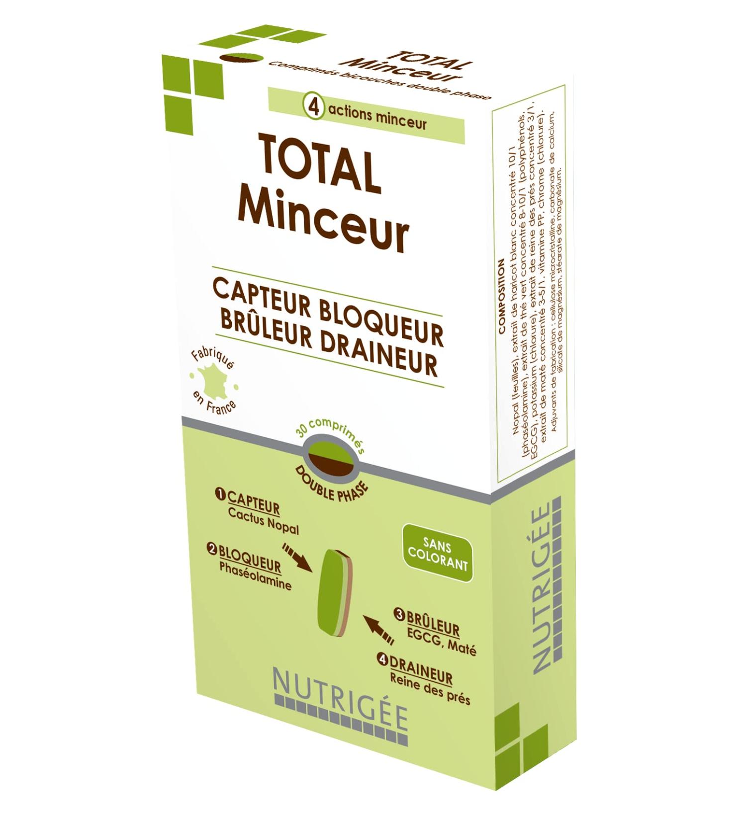 NUTRIG E - Total Slimming - 4 Slimming Actions - Capts Blocks Burns & Drains - Promotes Slimming Weight Control and Appetite - 30 Capsules - 15 Day Program - Made in France