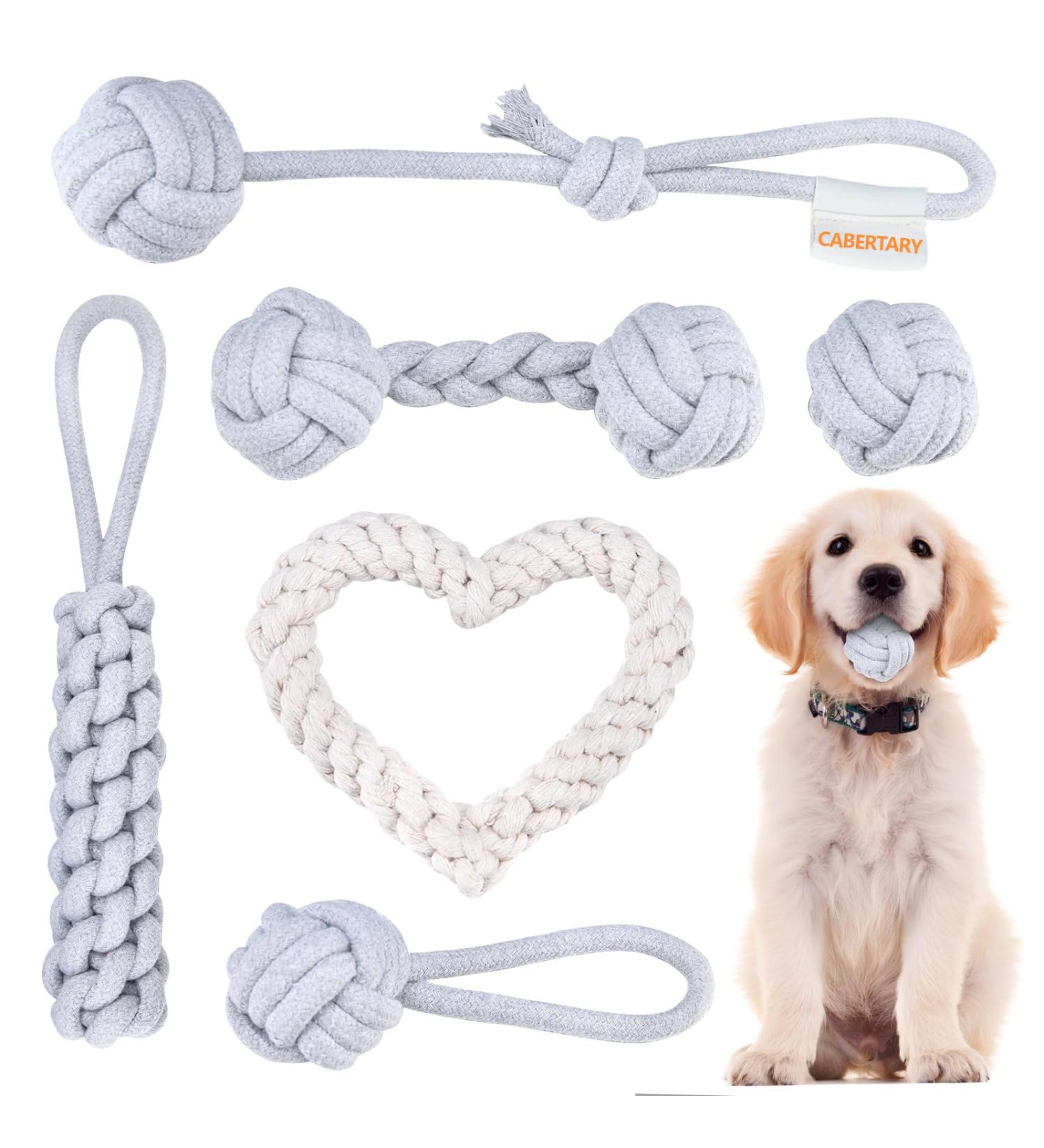 Cabertary 6-Piece Indestructible Dog Toy Set | Chewing Rope Knot Balls for Small & Medium Dogs | Robust Dental Care Toys - Buy Online on GoSupps.com