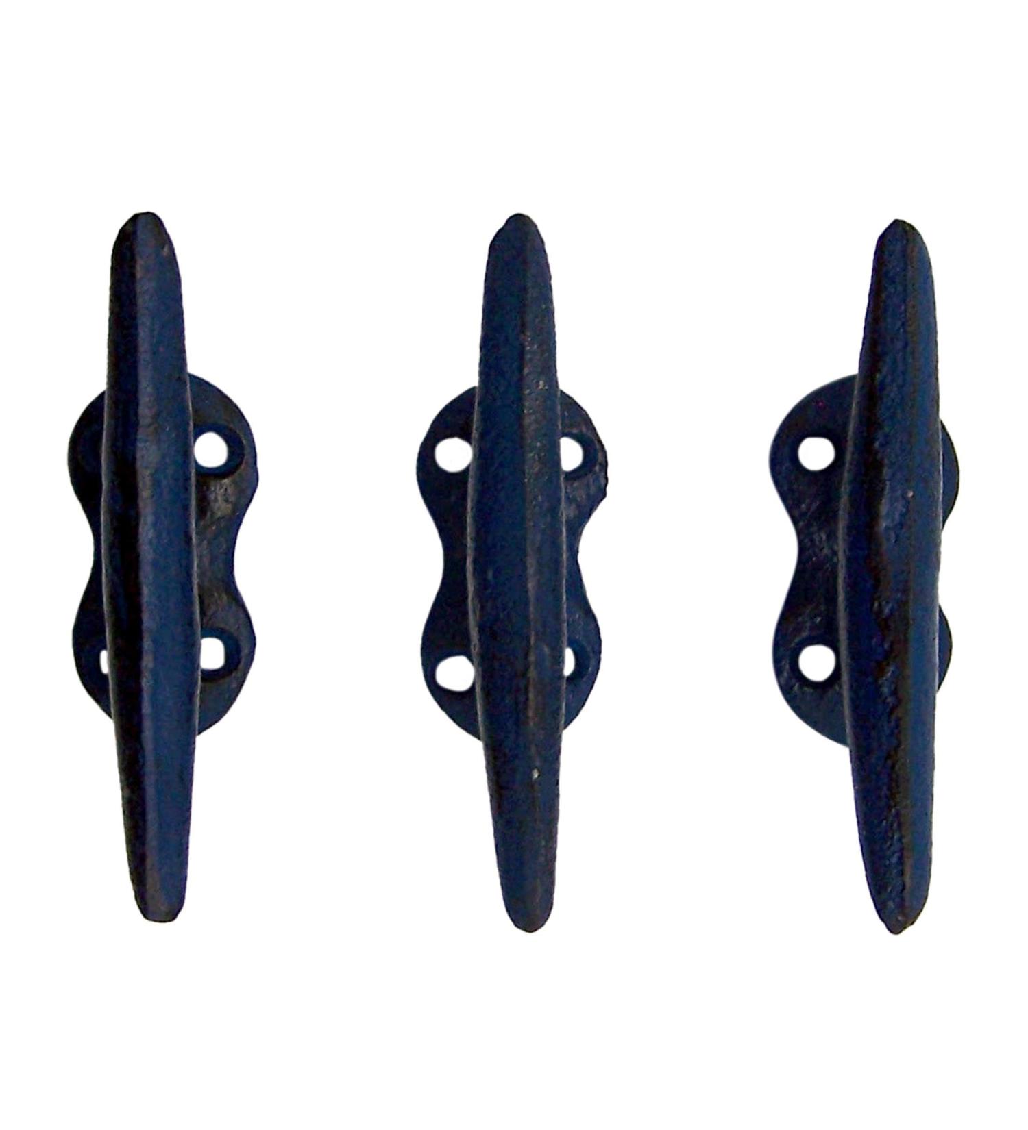 Nautical Blue Cast Iron Boat Cleat Wall Hooks - Set of 3 | 3.5 Inches - Buy Online on GoSupps.com