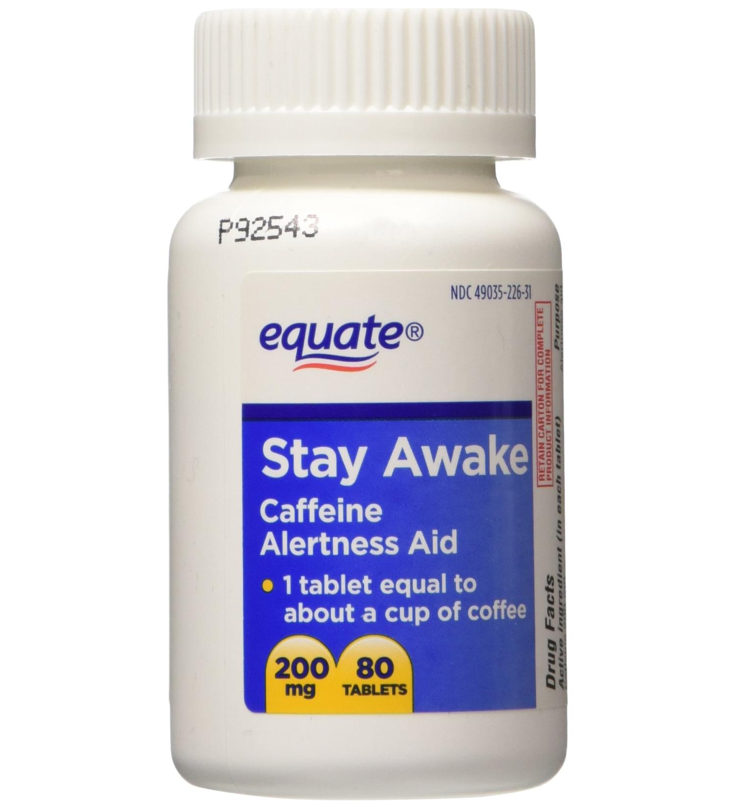 Equate Stay Awake Alertness Aid - Maximum Strength Caffeine 200 Mg 80 Tablets - Boost Energy & Focus International Shipping Available - Buy Online on GoSupps.com
