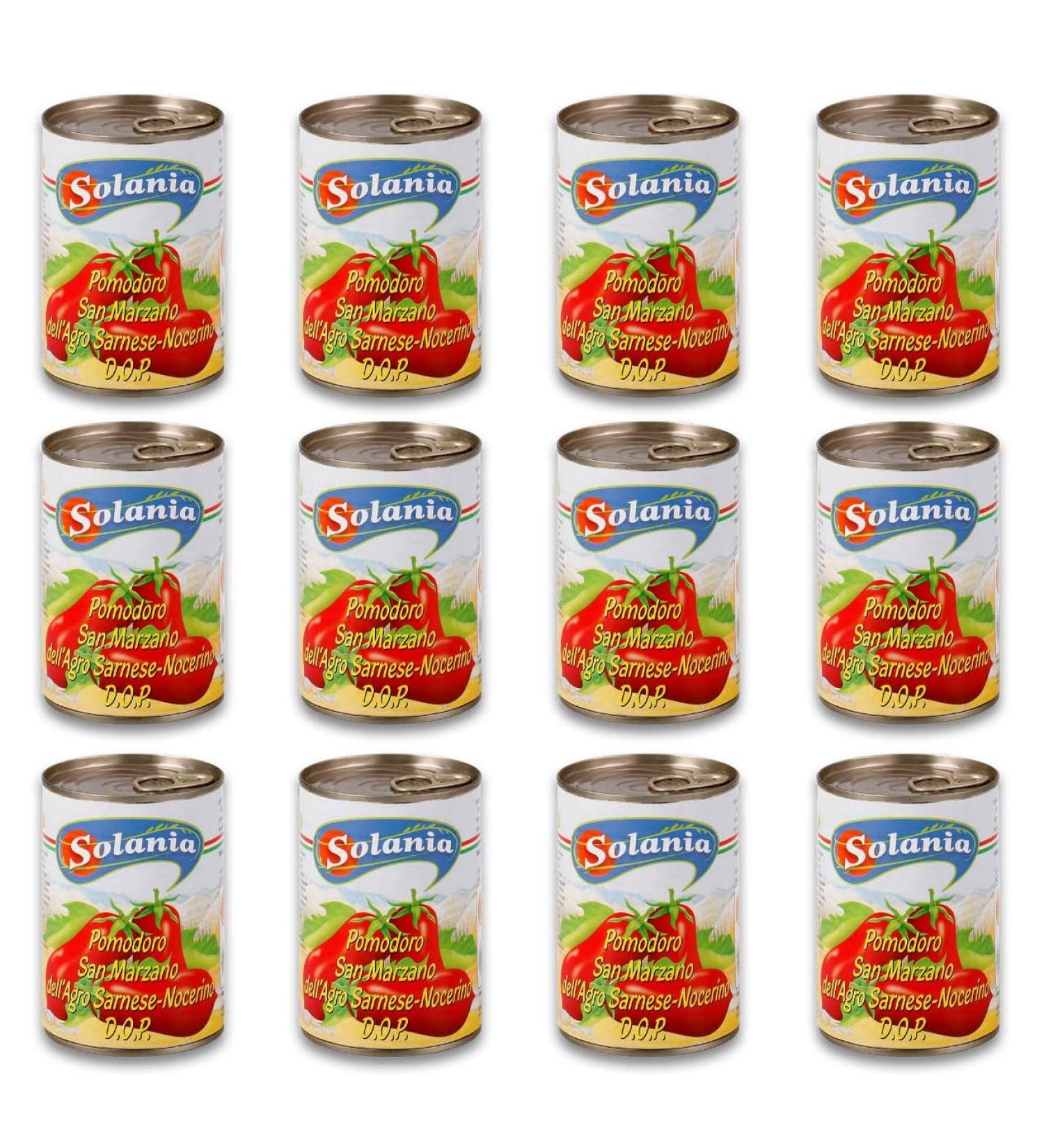 SOLANIA San Marzano Tomatoes DOP - 12x400g Canned Whole Peeled Pizza Tomatoes for Authentic Italian Cooking - Buy Online on GoSupps.com