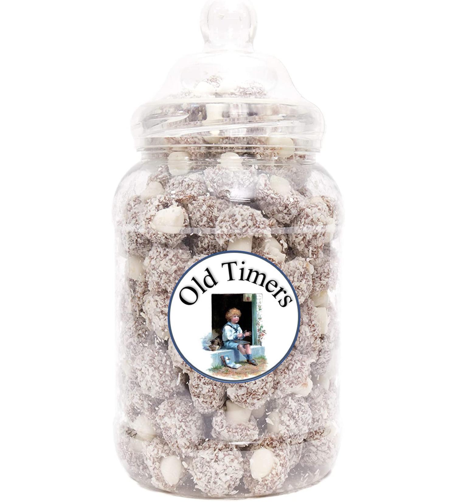 Old Timers Taveners Coconut Mushrooms in Reusable Retro Victorian Style 1.8 litre Plastic Jar 1000 grams 1.3 kg - Buy Online on GoSupps.com