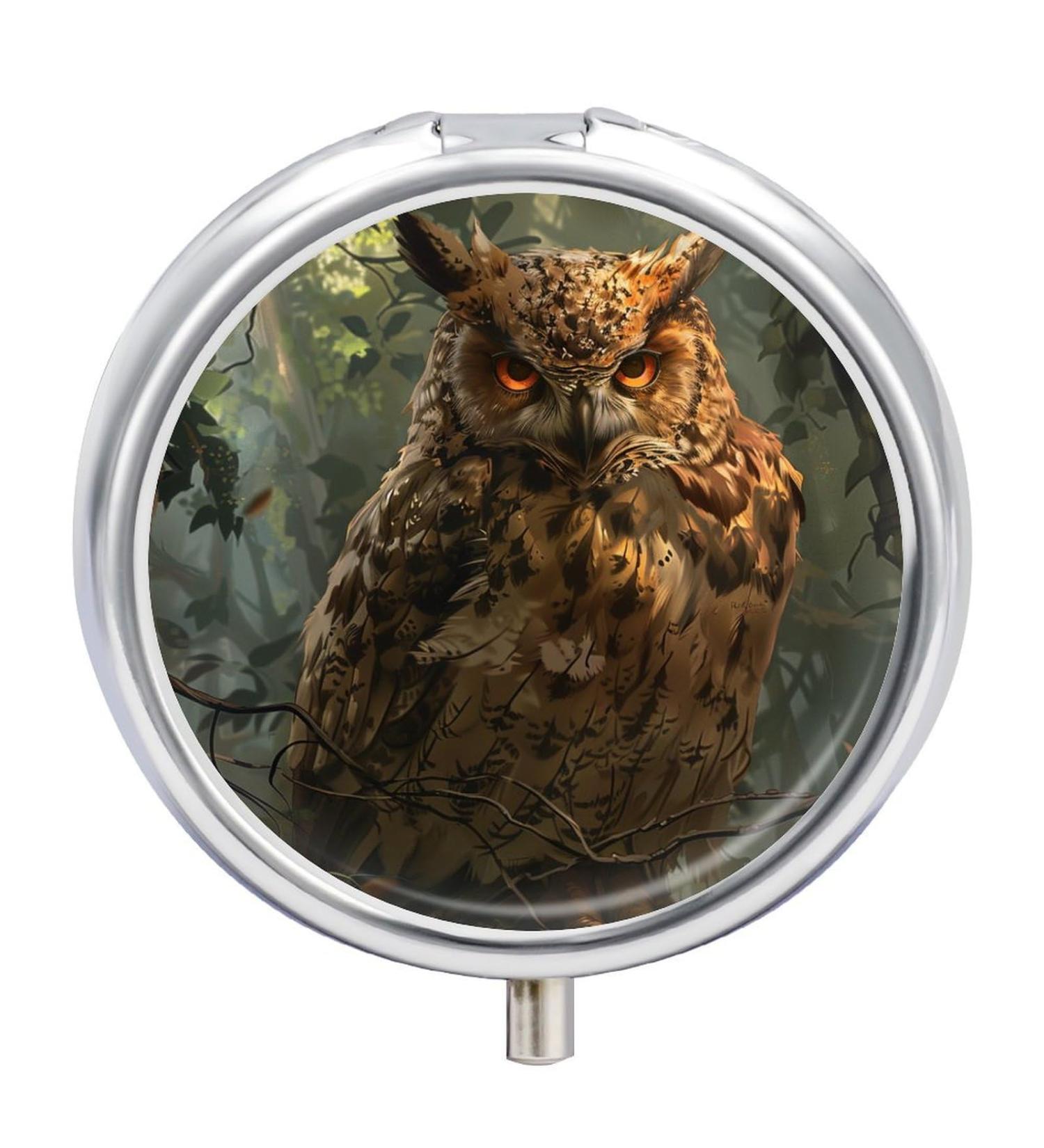 Buy Small Travel Pill Case - Round Metal Pill Box 3 Compartment Portable Organizer for Travel & Daily Use - Owl Design - Buy Online on GoSupps.com