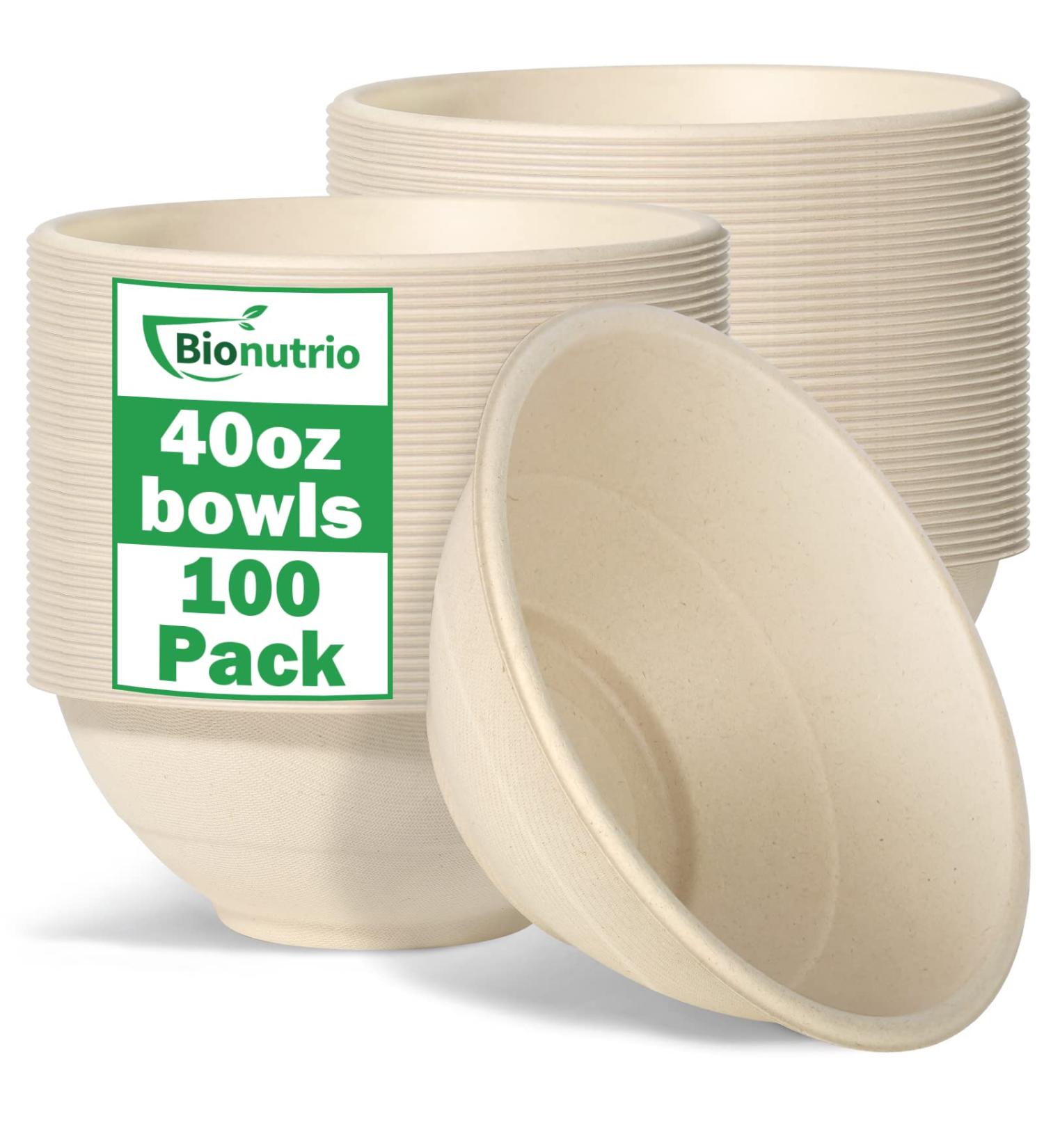 40oz Disposable Bowls - 100 Pack | Compostable Sugarcane | Microwavable & Biodegradable | Heavy Duty Hot Soup & Salad Paper Bowls - Buy Online on GoSupps.com