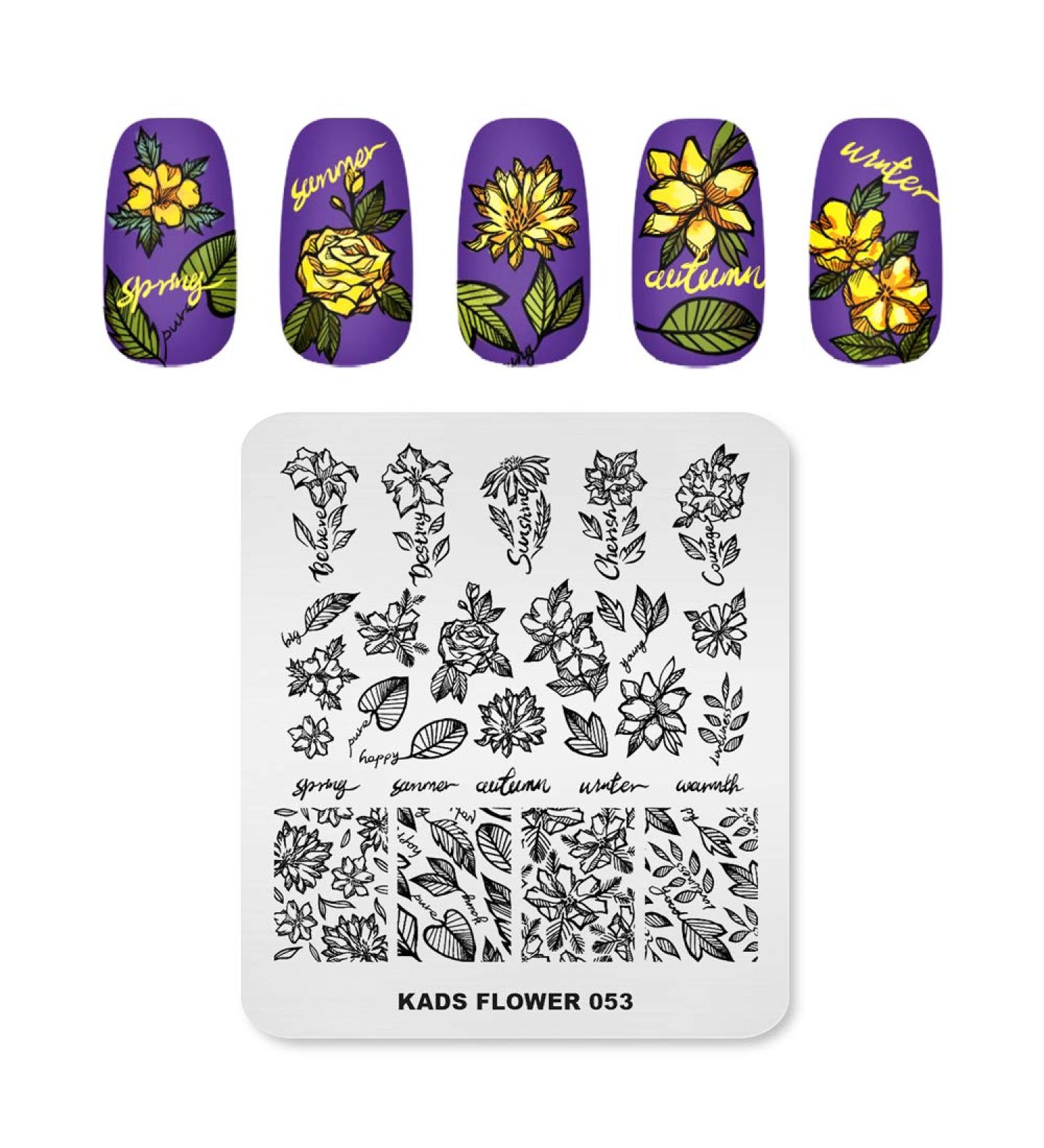KADS Nail Stamping Plate - Rose Flower & Banana Leaf Design for DIY Nail Art Decoration (FL053) - Buy Online on GoSupps.com