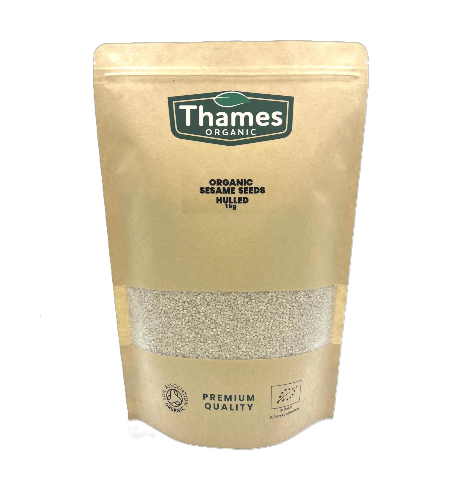 Organic Sesame Seeds Hulled 1kg of Nutritious & Flavorful Seeds - No Additives No Preservatives - Raw Vegan Non-GMO - Great for Baking Cooking and Sprinkling - Thames Organic 1kg - Buy Online on GoSupps.com