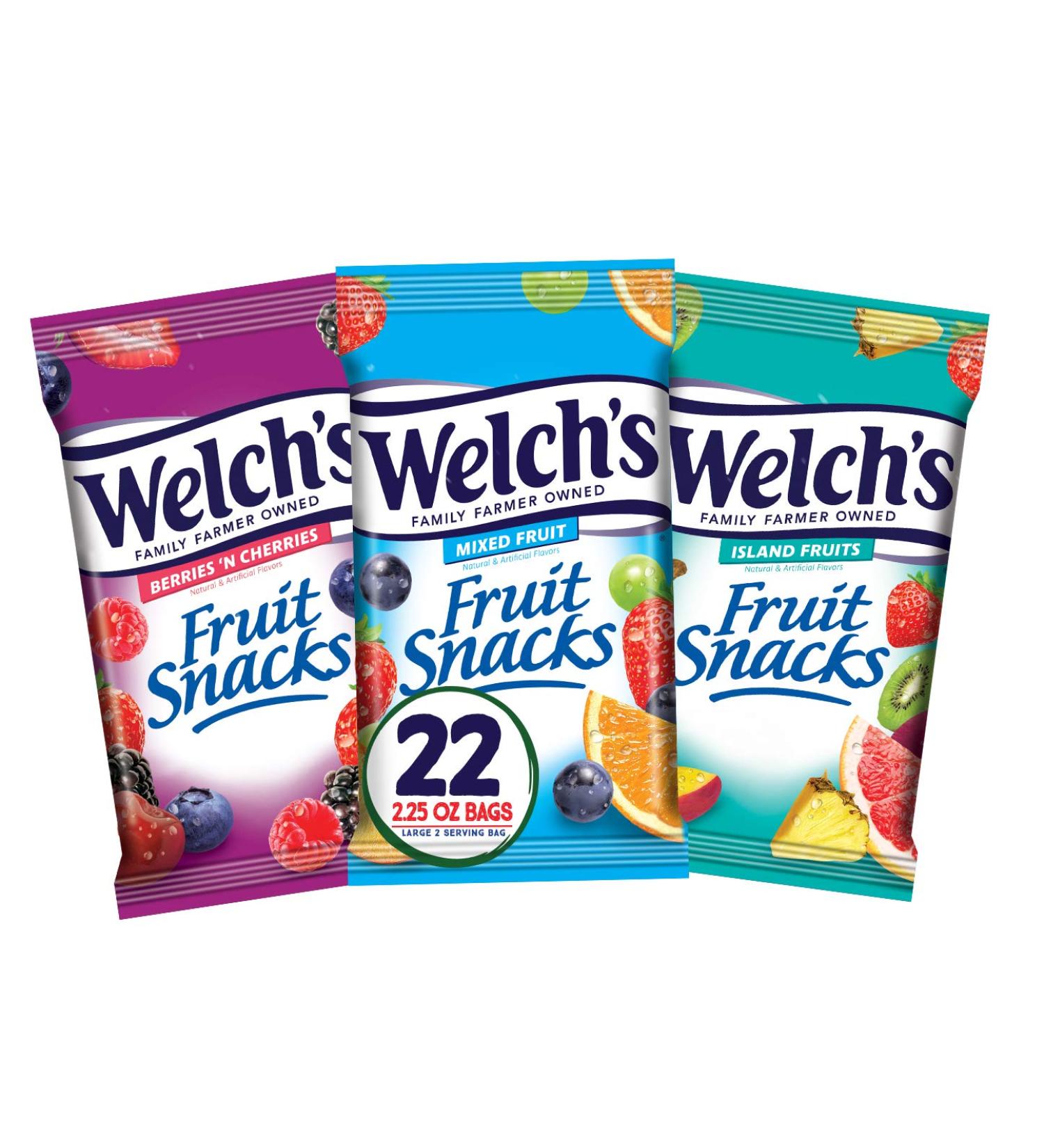 Welch's Fruit Snacks Variety Pack - Mixed Fruit, Island Fruits & Berries, Gluten-Free (Pack of 22, 2.25 oz Bags) - Buy Online on GoSupps.com