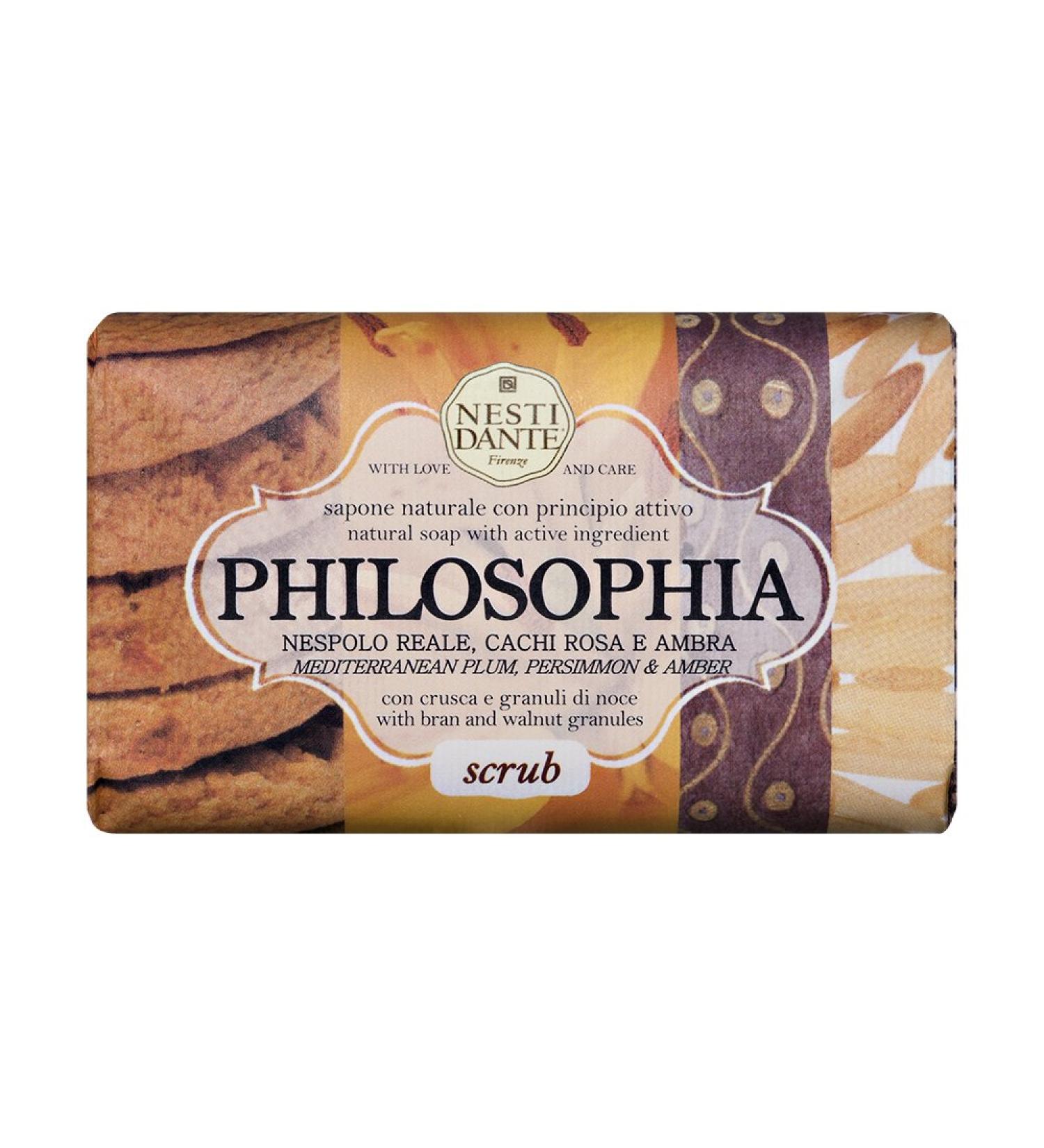 Nesti Dante Philosophia Natural Soap - Mediterranean Plum Persimmon & Amber Scrub with Bran & Walnut Granules 8.8 oz - Luxury Exfoliating Soap for Soft Skin - Buy Online on GoSupps.com