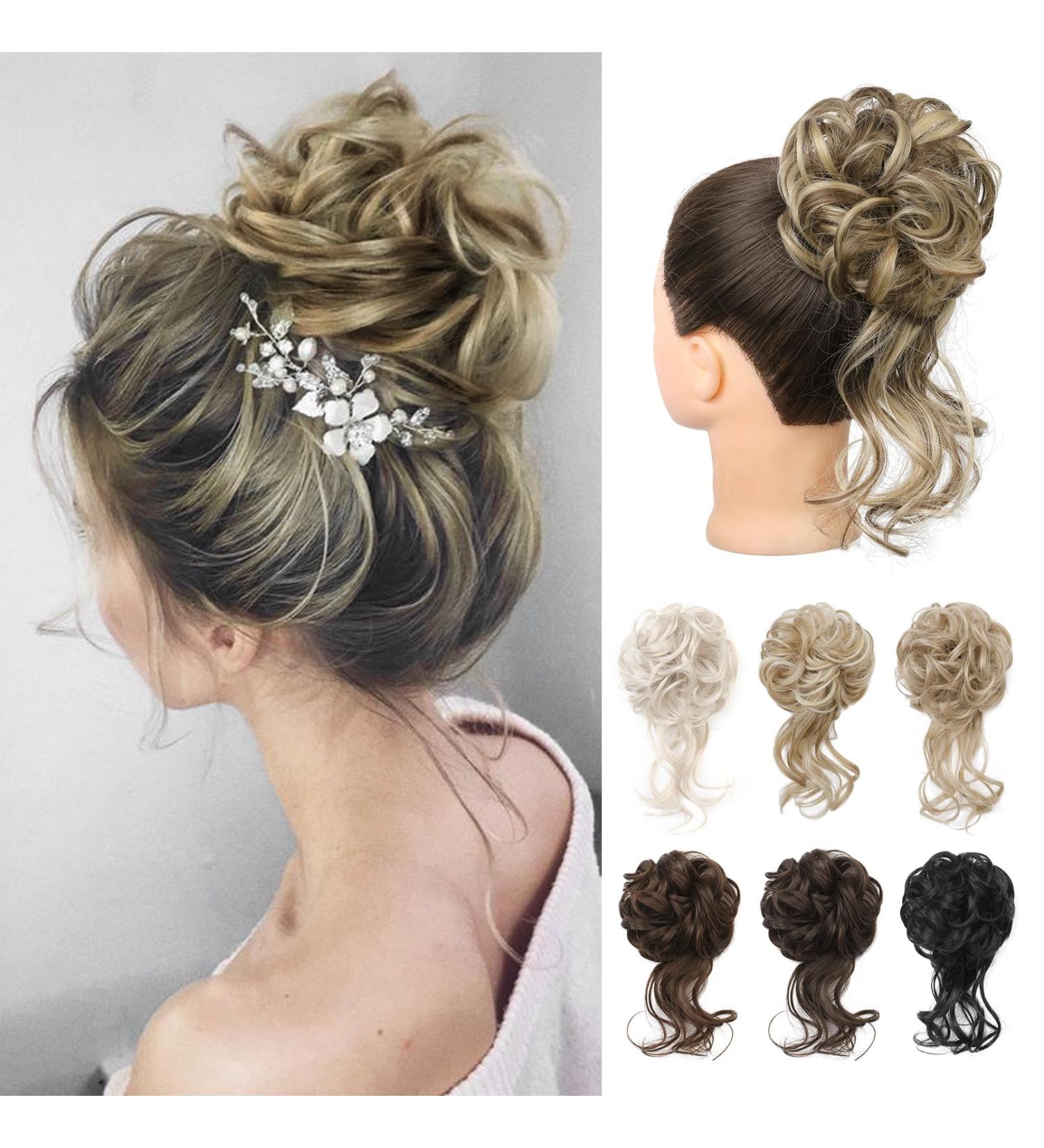 REECHO Messy Bun Hair Piece - Medium Brown with Highlights | Tousled Updo Elastic Hair Bun for Women - Synthetic Donut Hair Accessories - Buy Online on GoSupps.com