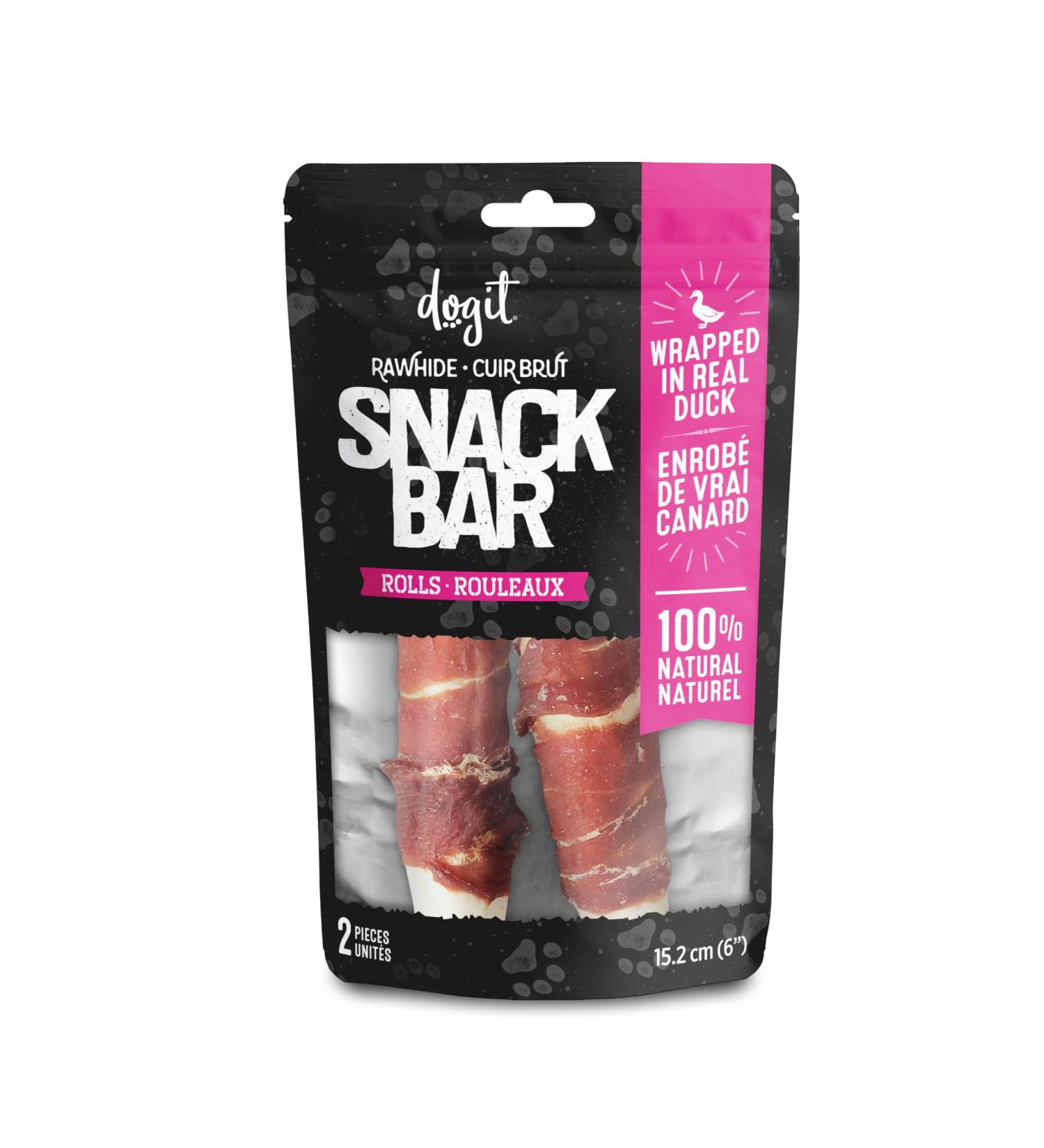 Dogit Snack Bar Rawhide Dog Treats Duck-Wrapped Rolls 2 pcs Dog Treats for Large Dogs Dog Chews Friandise Pour Chien Rawhide Dog Chews Gaterie Pour Chien - Buy Online on GoSupps.com