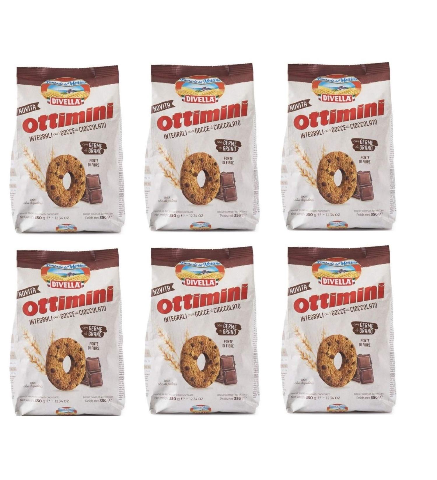 Divella Divella Ottimani Integrali con gocce di Cioccolato Whole Grain Cookies with Chocolate Chips and Wheat Germs 350 g (Set of 6)
