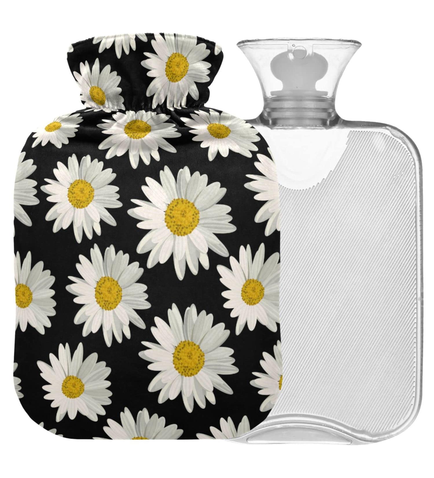Naanle 1L Hot Water Bottle with Cover - White Daisy | Menstrual Cramps Relief & Heat Therapy - Buy Online on GoSupps.com