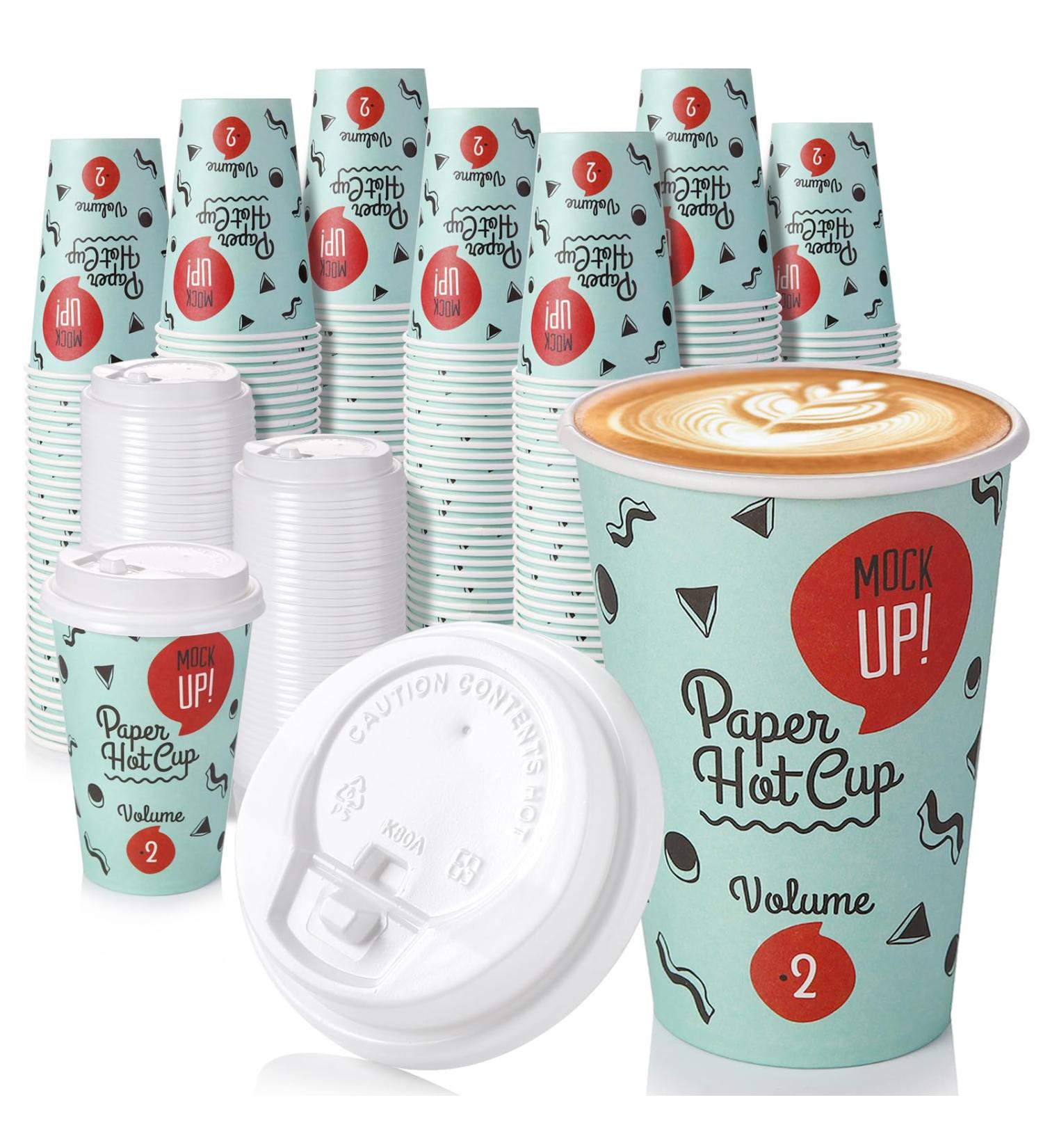 Miciaceek 100 Pack 12 oz Disposable Coffee Cups with Lids Thickened Coffee Paper Cups - to Go Hot Cups for Party Beverages Tea Hot Chocolate Water Juice (Green) - Buy Online on GoSupps.com