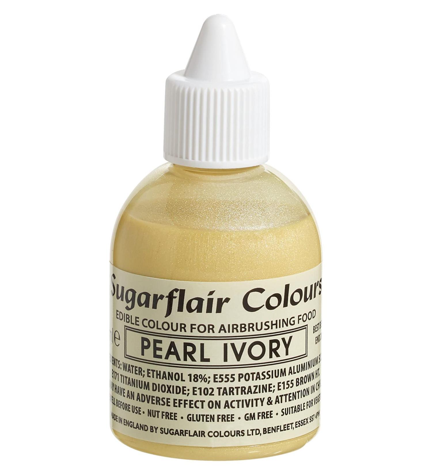 Sugarflair Pearl Ivory Metallic Glitter Edible Airbrush Colour - Edible Food Colouring Airbrush Paint for Cakes Cupcakes Icing and Cake Decorations - 60ml Glitter Pearl Ivory