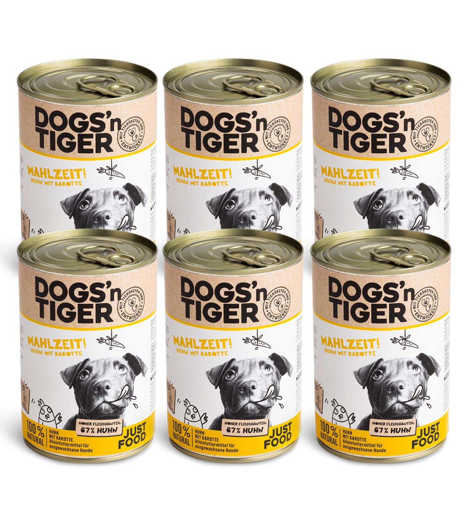 Dogs'n Tiger Adult Dog Food Wet Dog Food Animal-Friendly Recipe with 67% Chicken Meat Flaxseed Oil and Herbs - Sugar and Flavour Free 6 Cans - Buy Online on GoSupps.com