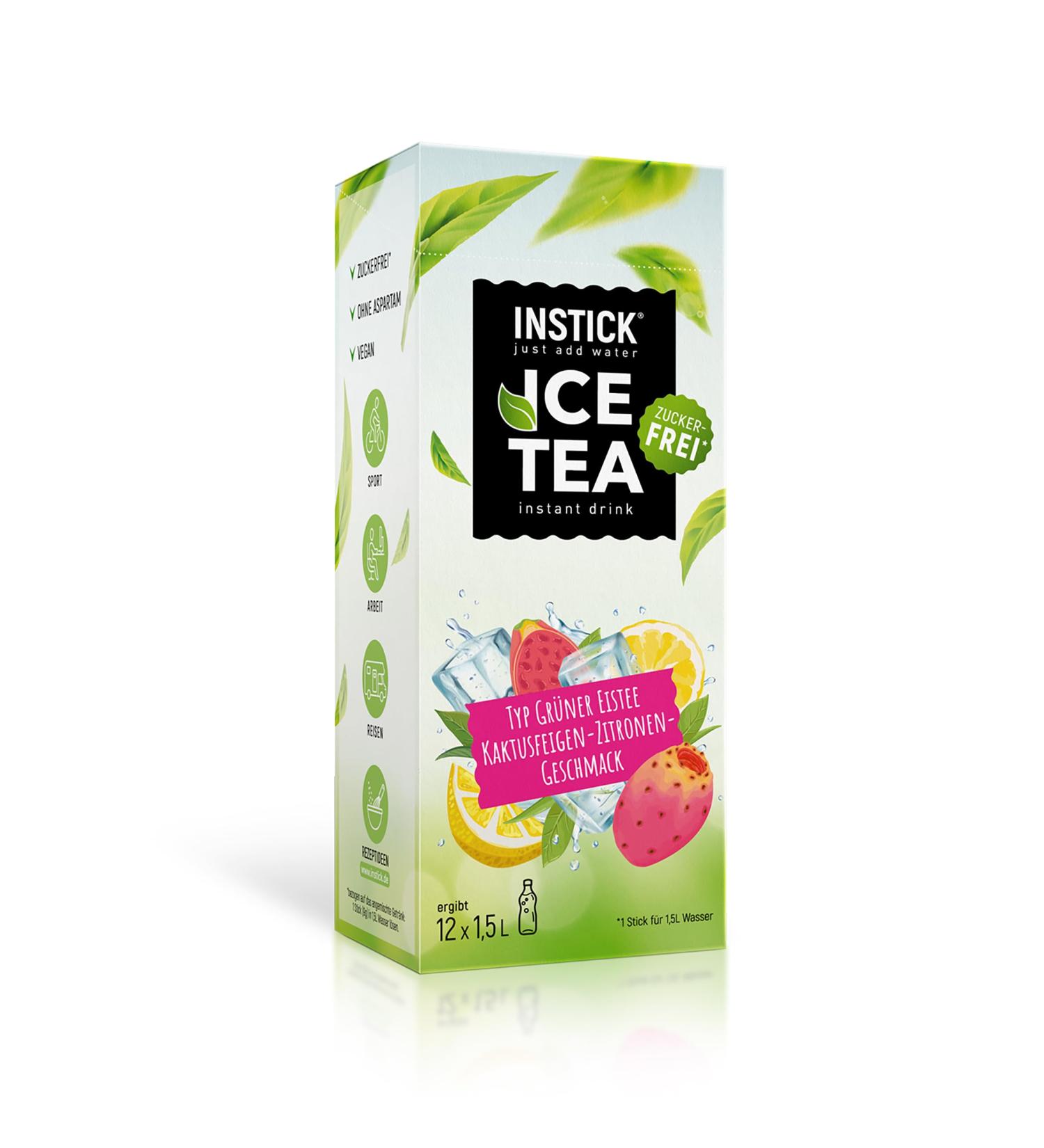 Intick Sugar-Free Instant Iced Tea | Cactus Fig & Lemon | Vegan Green Tea Beverage Powder | Low Calorie | 12 Packs (1.5-2.5L) - Buy Online on GoSupps.com