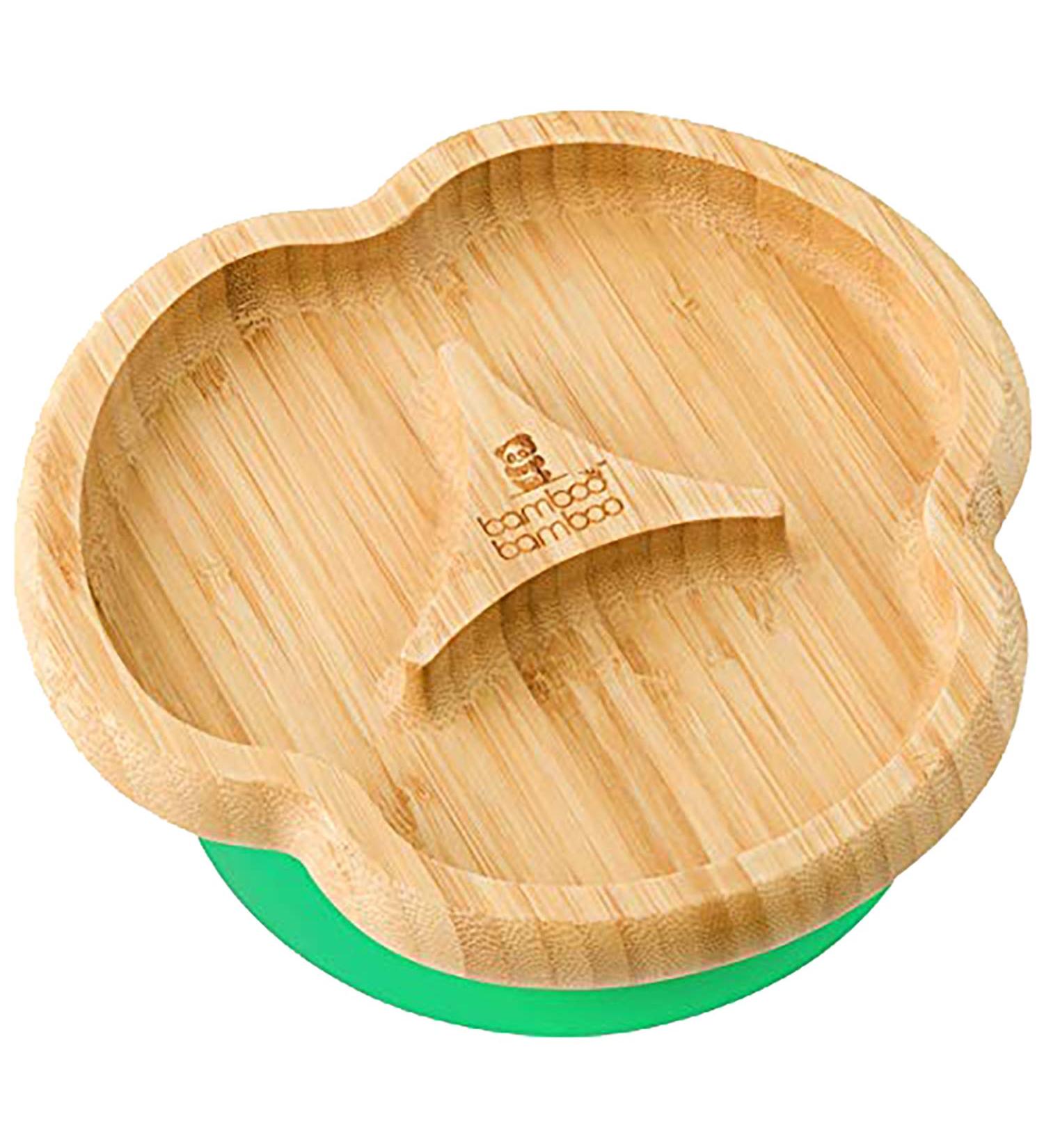 bamboo bamboo Baby Plate Kids and Toddler Suction Cup Bamboo Plate for Babies | Non-Toxic | Cool to The Touch | Ideal for Baby-Led Weaning (Divider Green)