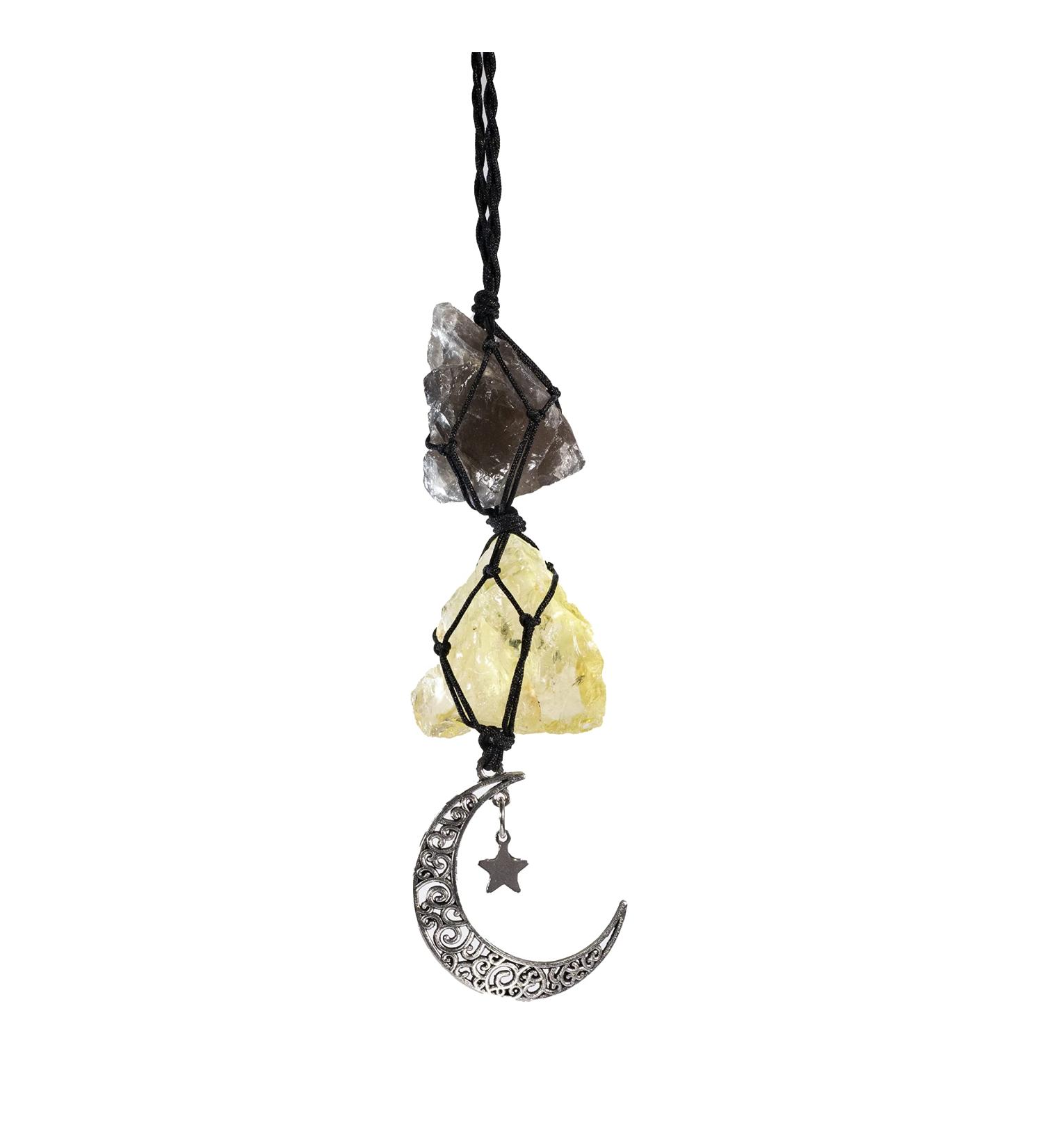 BOHO GARDEN Hanging Car Charm - Smoky Quartz & Citrine | Healing Crystal Rearview Mirror Decorations for Grounding Protection Joy & Abundance - Buy Online on GoSupps.com