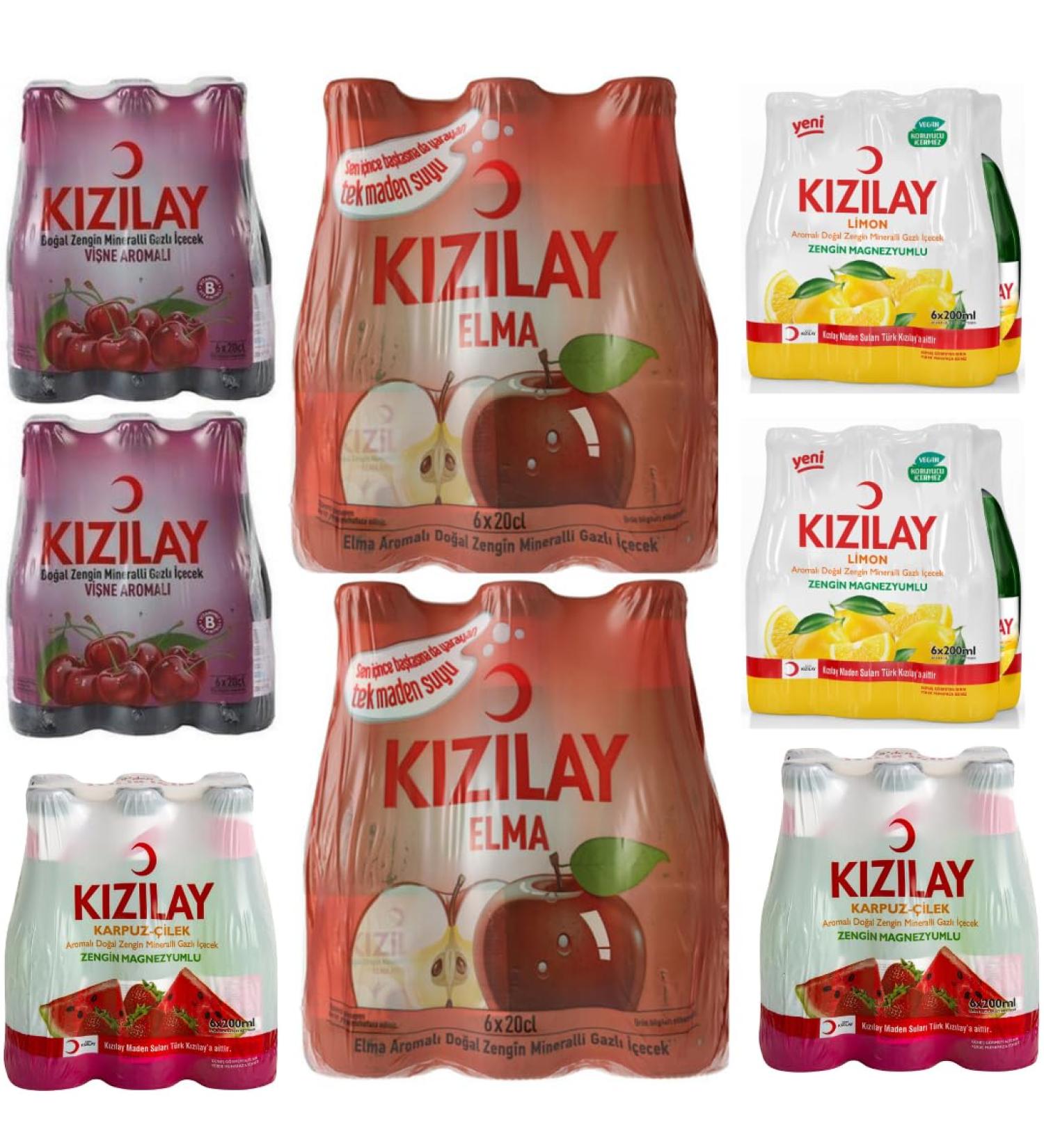 KIZILAY 48 Bottles Natural Mineral Water Mixed Fruit Flavor (Cherry Apple Watermelon Lemon) Rich Mineral Water with Bicarbonate and Sodium 200ml - Buy Online on GoSupps.com