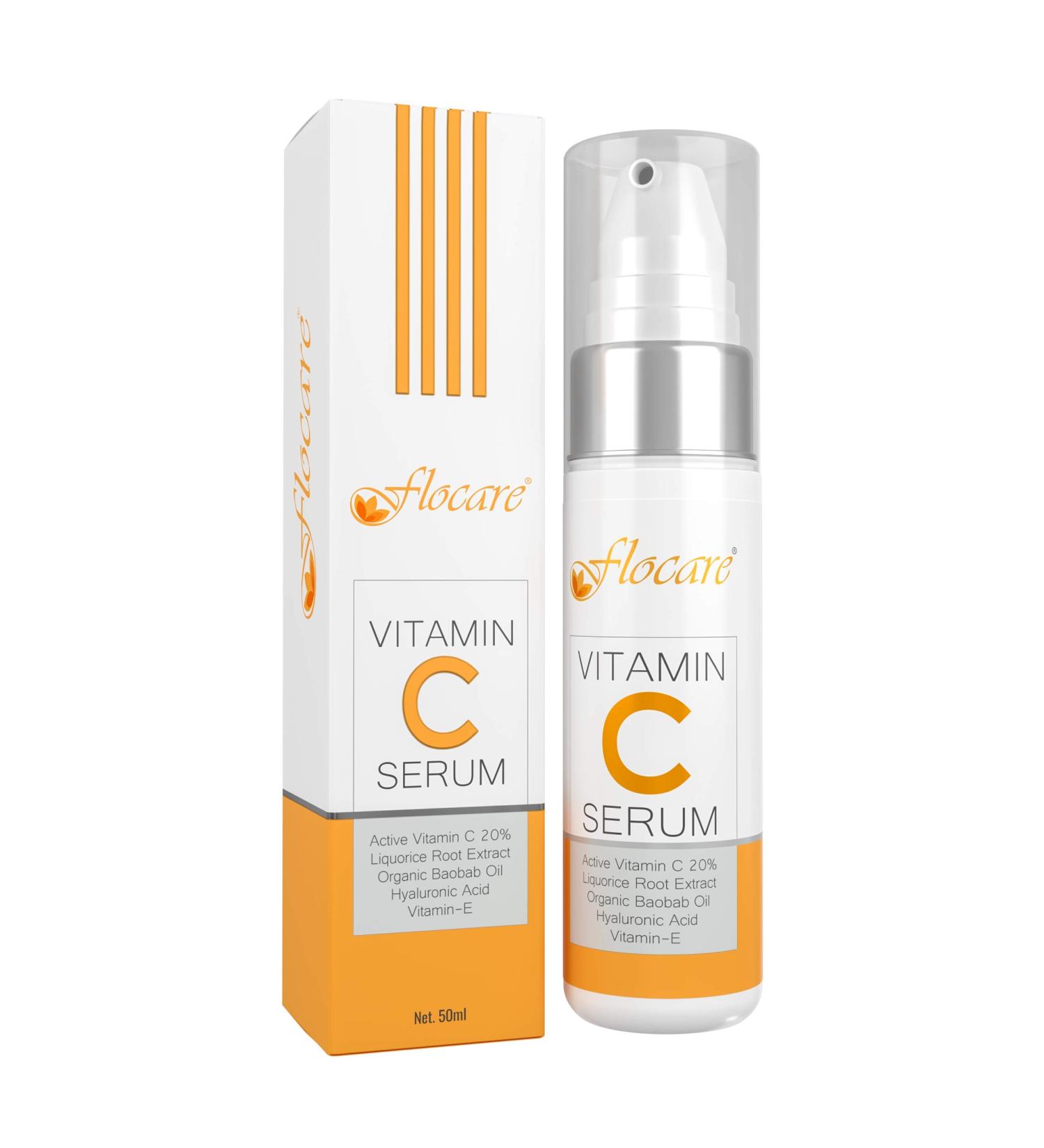 20% Vitamin C Facial Serum - Skin Lightening Anti-Aging & Hydrating with Liquorice Baobab Oil & Hyaluronic Acid - 50ml - Buy Online on GoSupps.com