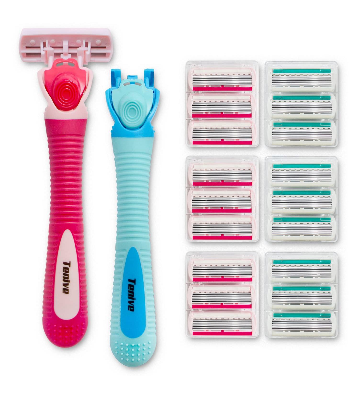 Razors for Women - 6 Blade Trimmer Shaving Set with 2 Handles & 19 Refills - International Shipping Available - Buy Online on GoSupps.com