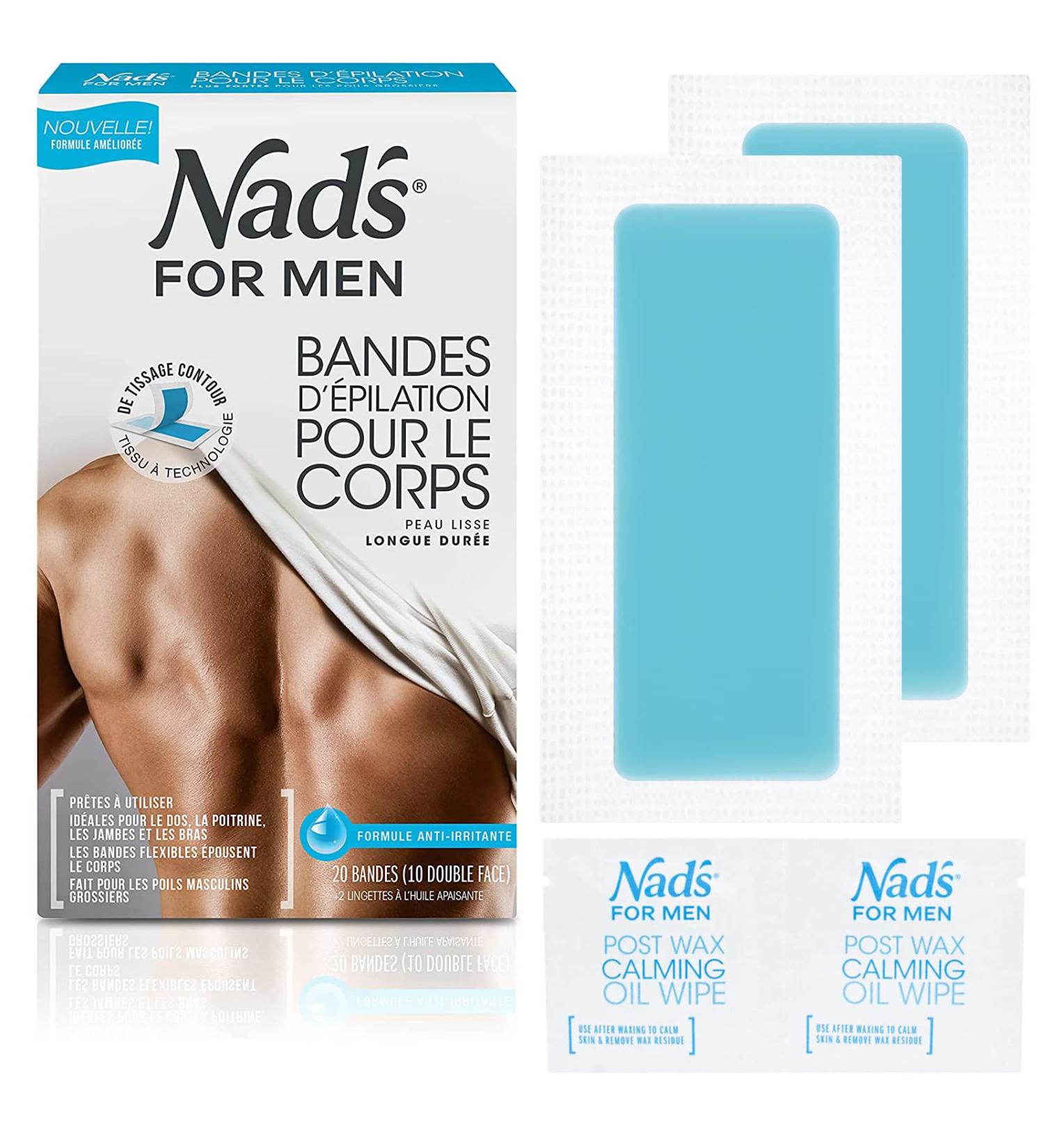 Nads for Men - 20 Cold Wax Strips for Hair Removal | Body Waxing Strips + 2 Aftercare Towels - Buy Online on GoSupps.com