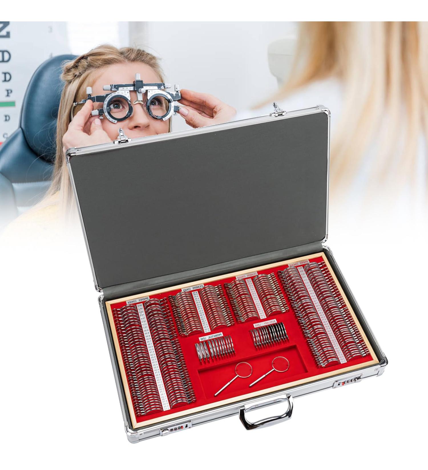 266 Trial Lens Set Optical Kit Metal Rim Wood Frame Aluminum Box Lens Case Optometry Equipment Optical Metal Rim Prism Trial Lens Set - Buy Online on GoSupps.com