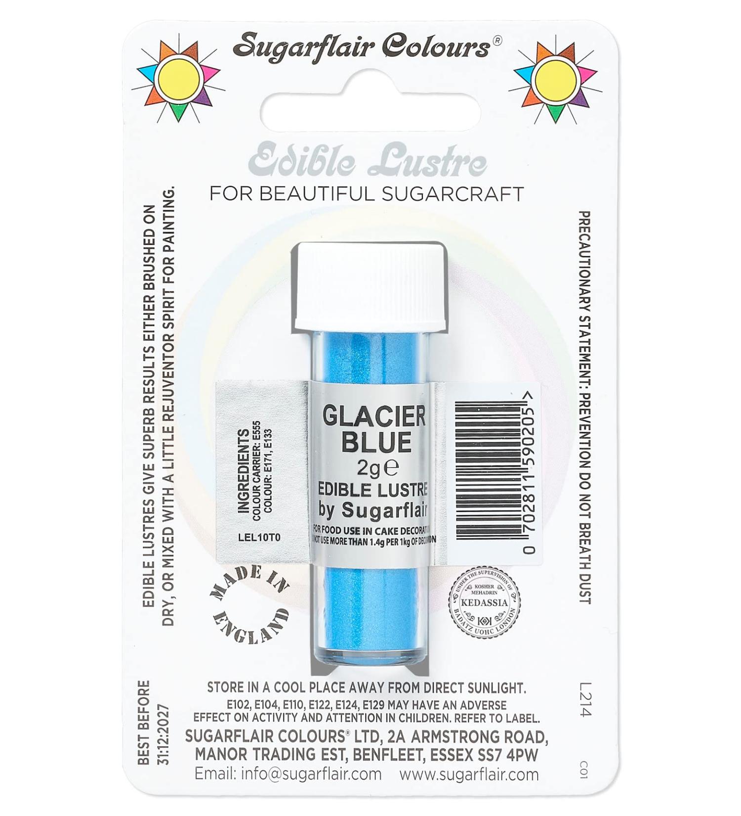 Sugarflair Glacier Blue Edible Lustre Dust Add a Lustrous Shine to Cakes or Decorations. Brush On or Add Rejuvenator to Create Eye-Catching Edible Paint Gives Shine to Your Bakes - 2g