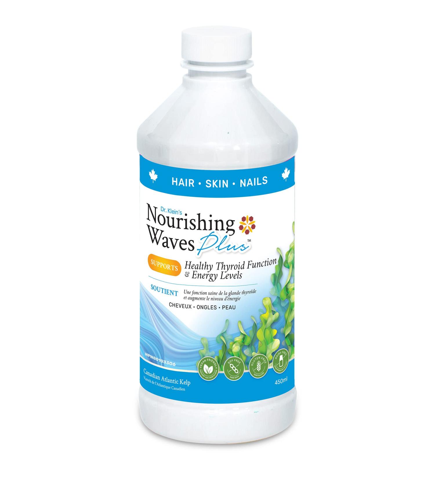 Dr. Klein's Nourishing Waves Plus Liquid. Hair Skin and Nails Vitamins. Helps Maintain Healthy Hair Skin and Nails with Biotin Vitamin B Complex with B1 B3 B6. Thyroid Support Supplement With Kelp Iodine & Silicon. 450 ml (Pack of 1) - Buy Online on GoSupps.com