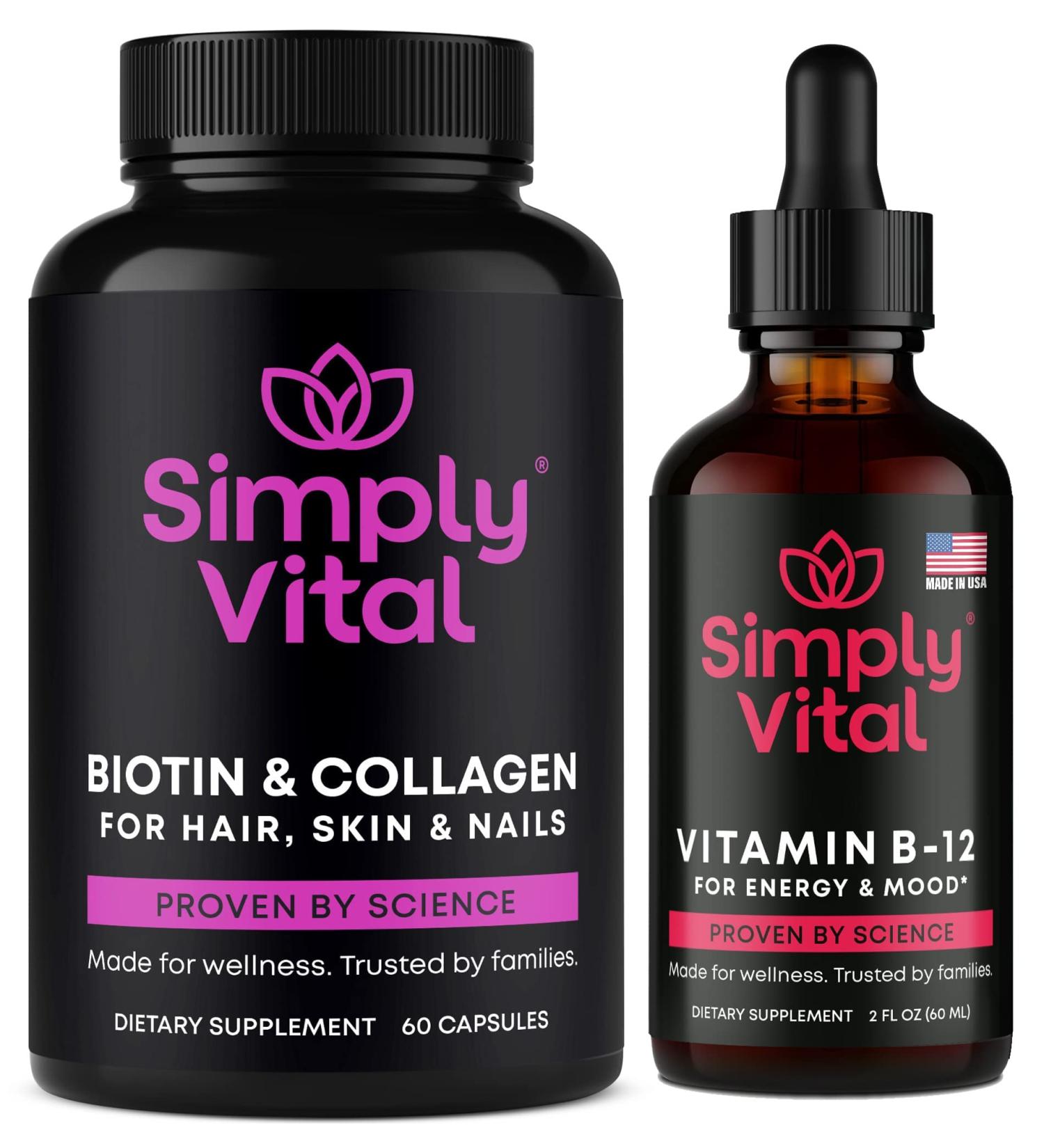 Bundle & Save 20% - Vitamin B12 & Biotin for Hair, Skin & Nails | Health & Beauty Complex with Marine Collagen Peptides | Hair Growth, Energy & Mood Boost | Made in USA - Buy Online on GoSupps.com
