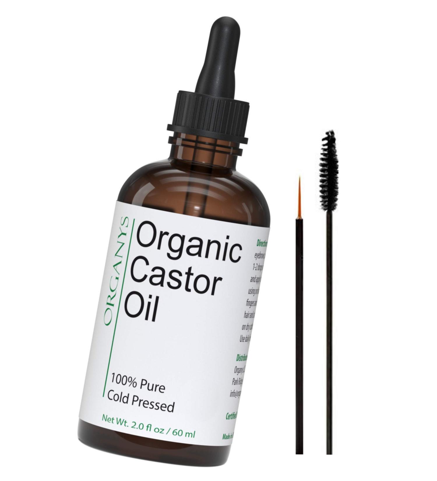 Organys Organic Castor Oil 2oz for Hair, Eyelashes & Eyebrows Growth - Enhances Fuller, Thicker Appearance. Includes Eyeliner & Mascara Brushes - Buy Online on GoSupps.com