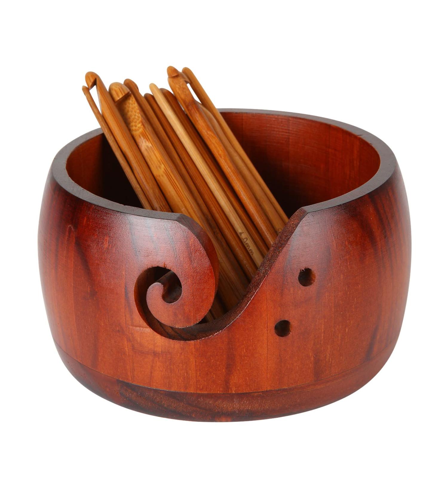 DIRBUY Wooden Yarn Bowl with Bamboo Crochet Hooks - Crochet Gift Set for Mom, Grandma, Girlfriend - 12PCS Brown - Buy Online on GoSupps.com