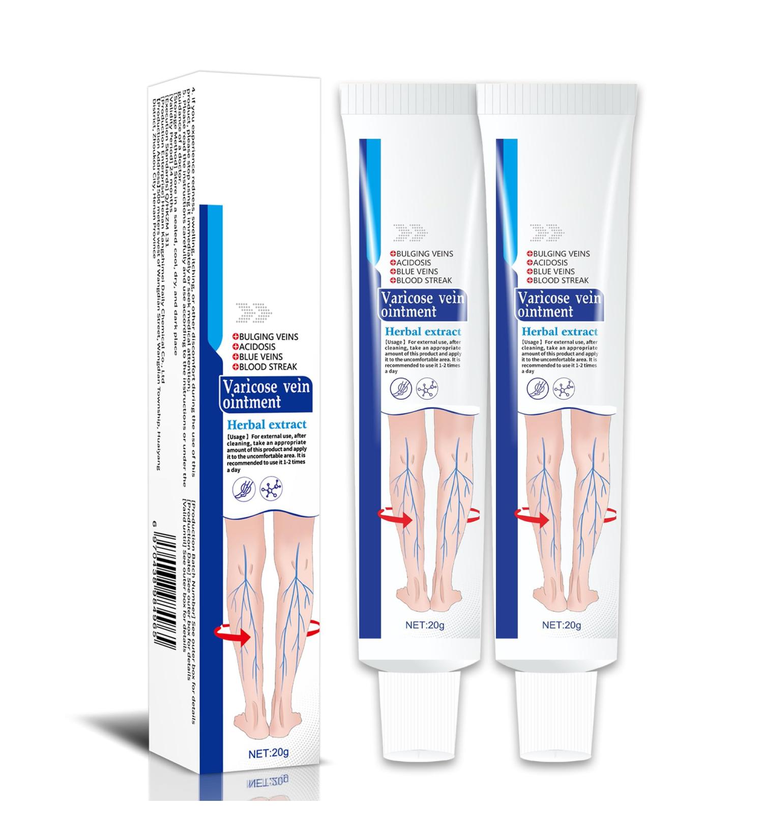 KONGDY Varicose Vein Cream 2 Counts Varicose Veins Improves Blood Circulation Veins Soothing Skin Cream for Legs - Buy Online on GoSupps.com