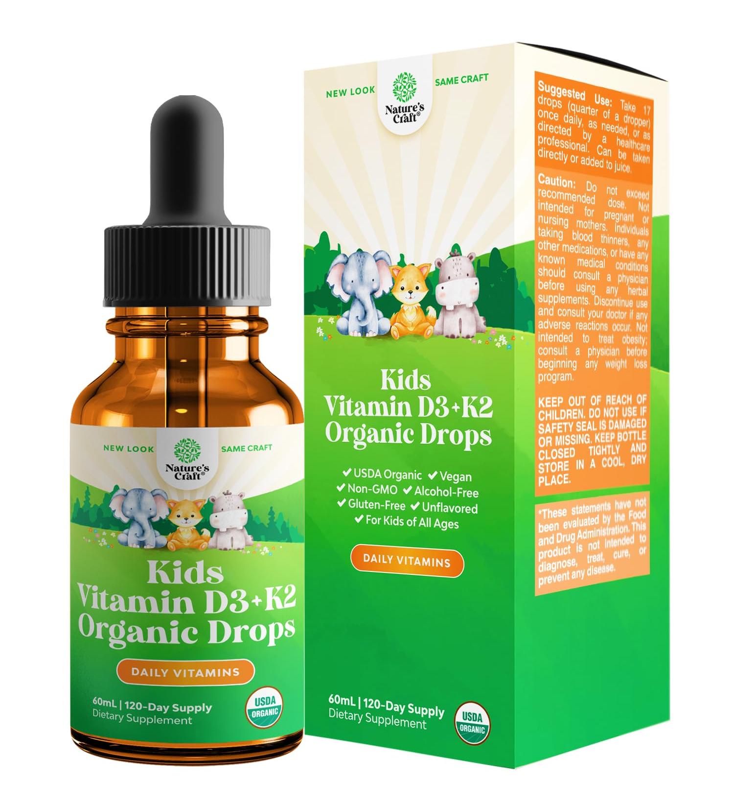 Organic Liquid Vitamin D Drops for Kids & Babies with Vitamin K2 - Vegan Immune Support Supplement for Infants & Toddlers - Buy Online on GoSupps.com