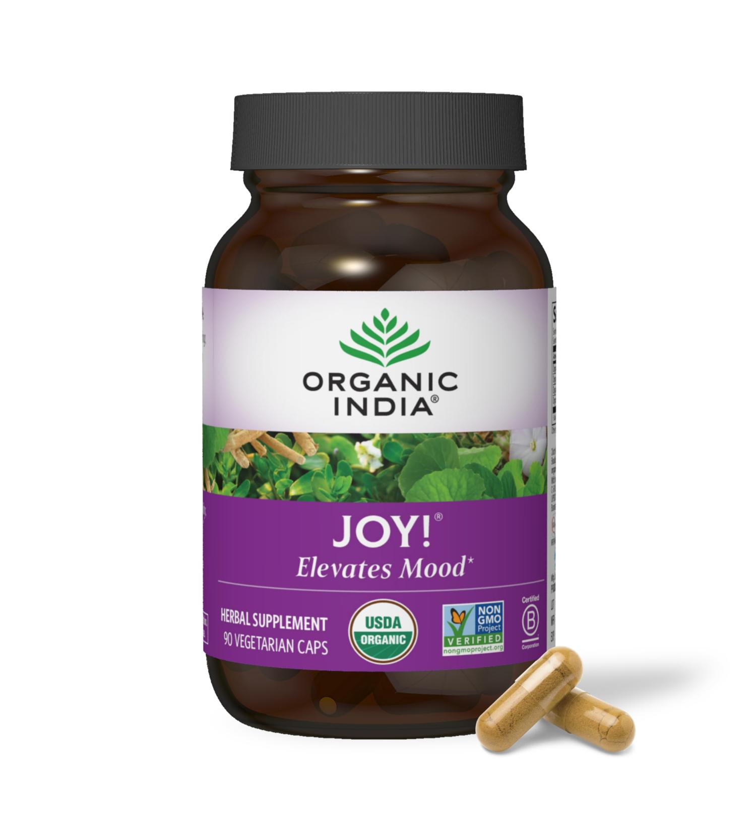 ORGANIC INDIA Joy Herbal Supplement - Immune Support Promotes Memory & Concentration Vegan Gluten-Free Kosher USDA Certified Organic Non-GMO Calming - 90 Capsules - Buy Online on GoSupps.com