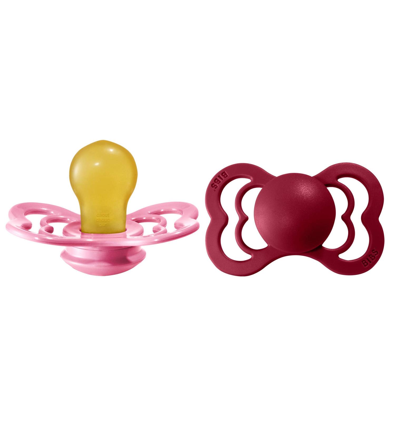 BIBS Supreme Baby Pacifier 2-Pack | Made in Denmark | BPA Free | Symmetrical Nipple | Natural Rubber Latex | Size 2 (6-18 Months) | Coral/Ruby - Buy Online on GoSupps.com