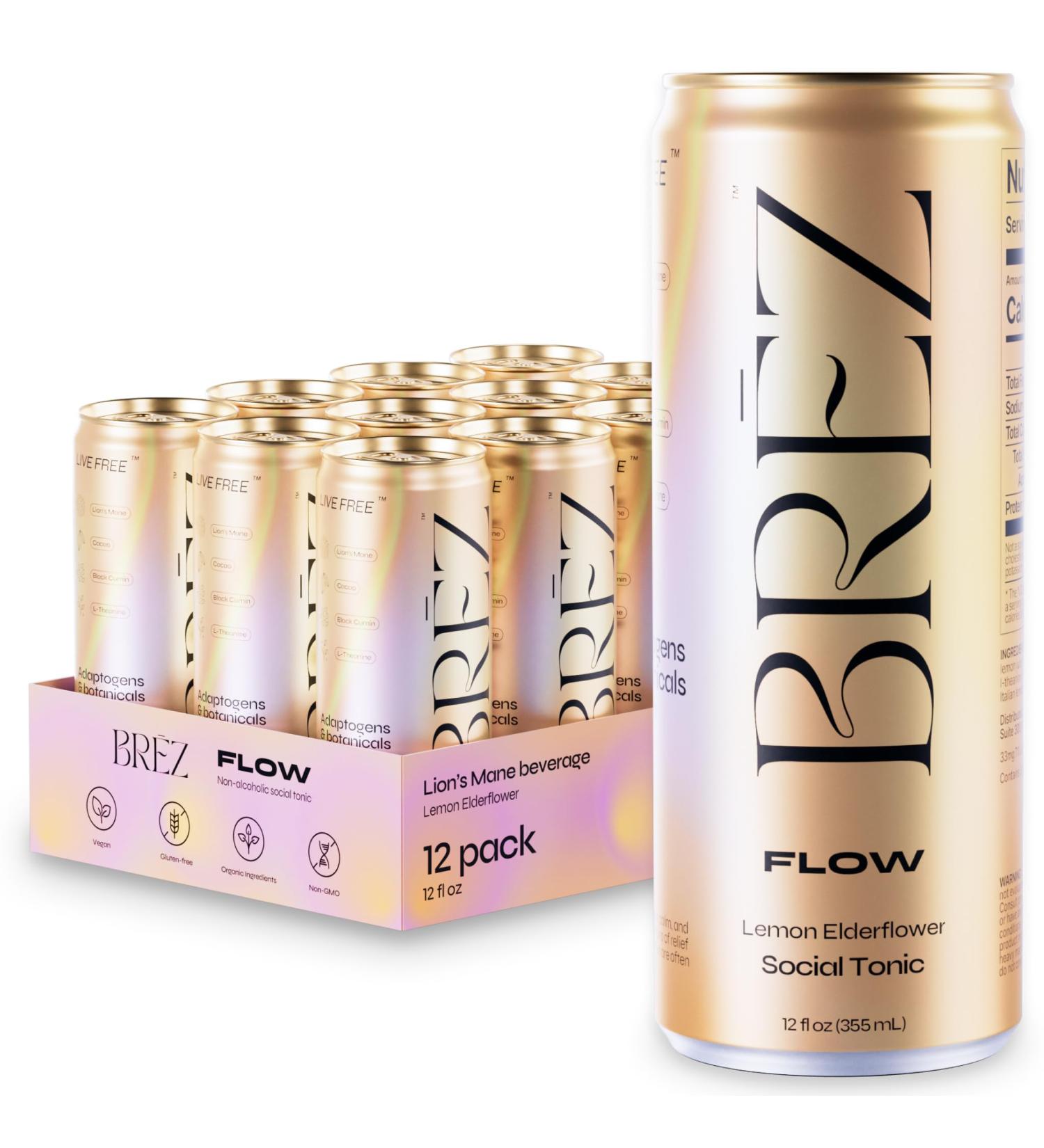 BR Z FLOW Lion s Mane Mushroom Drink 12 Pack Lemon Elderflower Supports Mood & Focus Non-Alcoholic Sparkling Adaptogen Drink Functional Mushrooms Feel Clear Calm & Refreshed- 12 Fl oz Cans - Buy Online on GoSupps.com