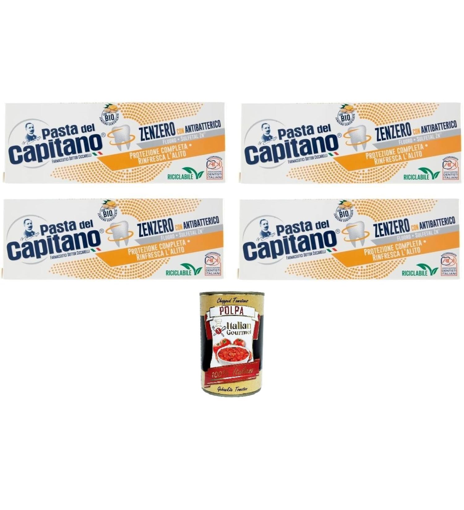  Italian Gourmet E.R. Pasta del Capitano Toothpaste Ginger Toothpaste Gingembre Toothpaste Complete Protection of the Teeth 4 x 100 ml + Italian Gourmet Pulp 400 g - Buy Online on GoSupps.com