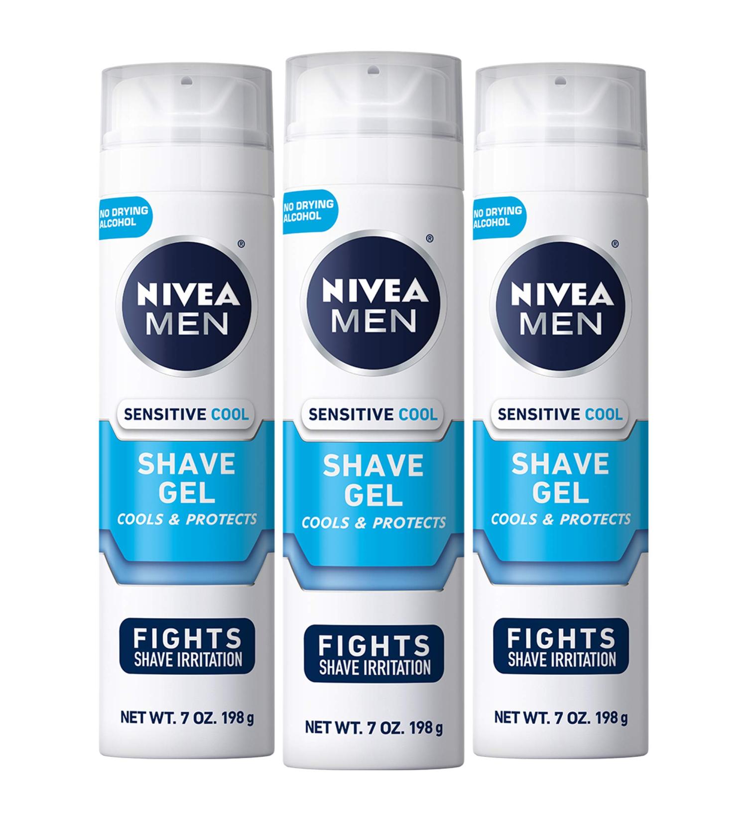 NIVEA MEN Sensitive Cooling Shave Gel - 3 Pack (7 Oz each) with Chamomile and Seaweed Extracts - Buy Online on GoSupps.com